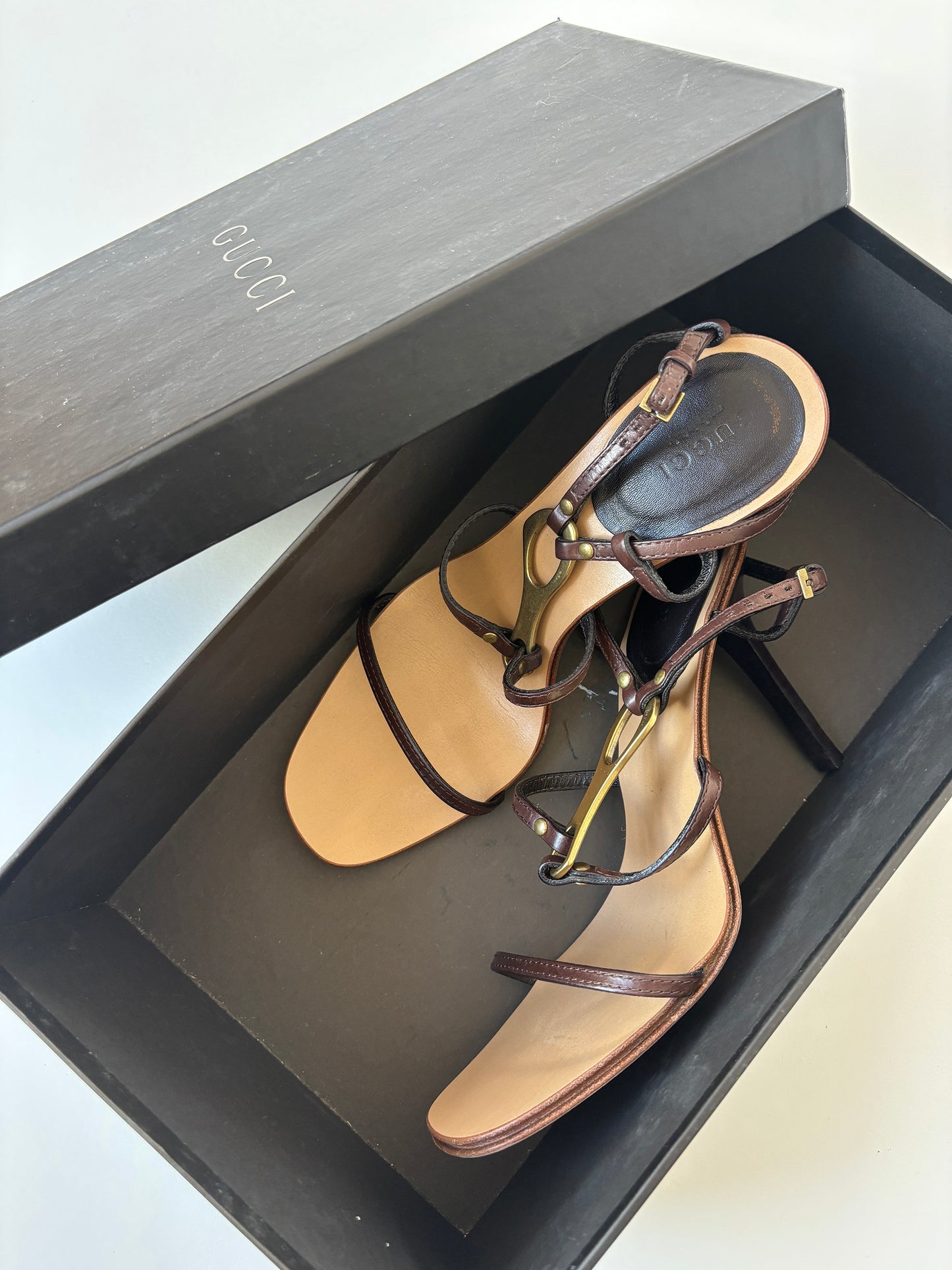 Gucci by Tom Ford 2000s beige strappy horsebit heels (EU 36,5 / US 6)