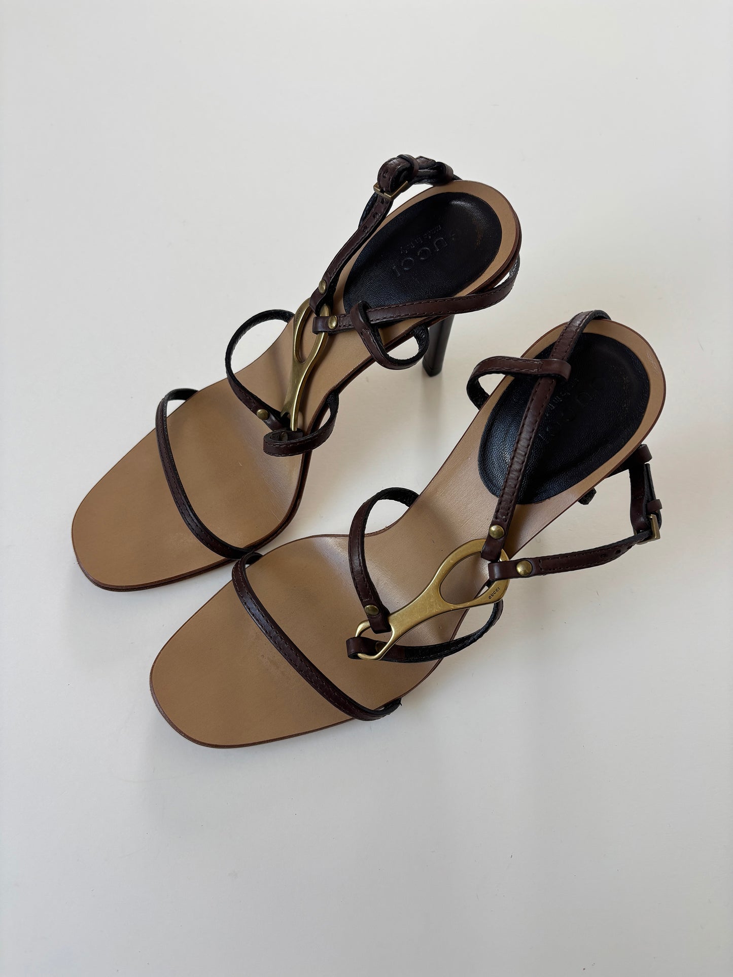 Gucci by Tom Ford 2000s beige strappy horsebit heels (EU 36,5 / US 6)