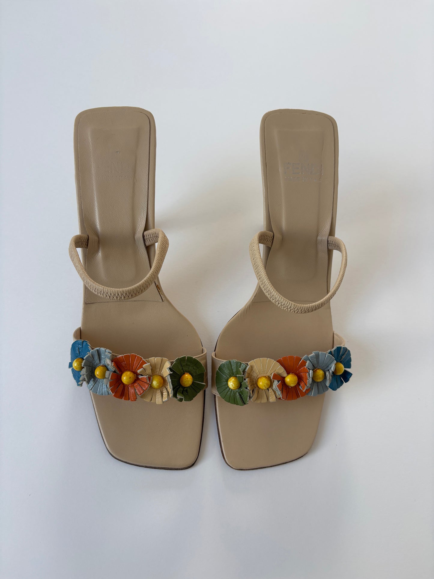 Fendi 1990s beige floral sandal heels (EU 37 / US 6.5)