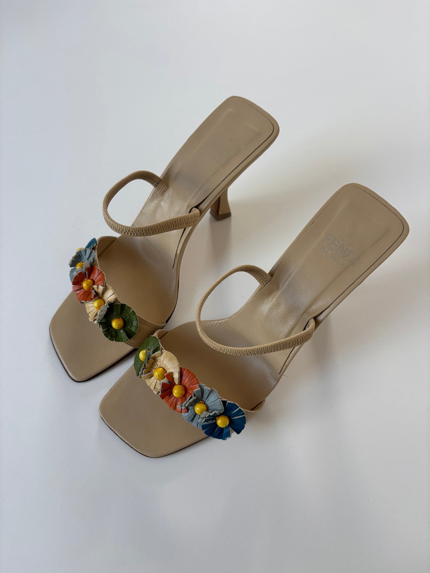 Fendi 1990s beige floral sandal heels (EU 37 / US 6.5)