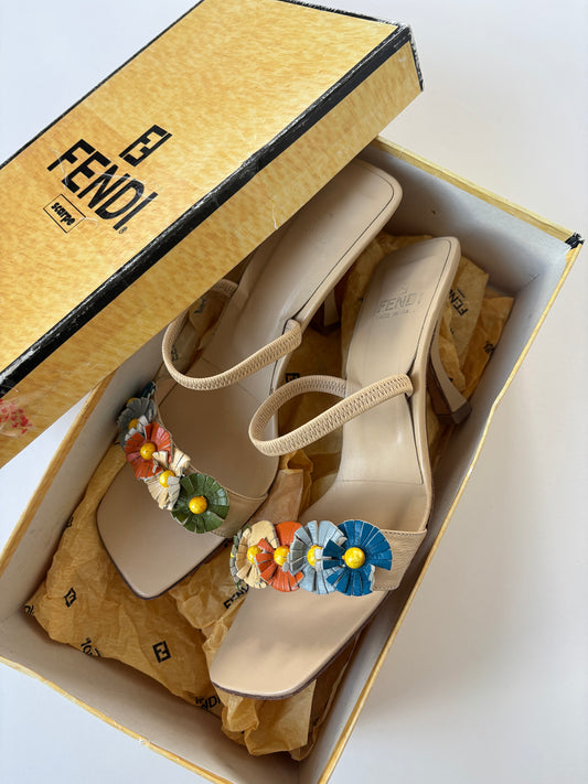 Fendi 1990s beige floral sandal heels (EU 37 / US 6.5)