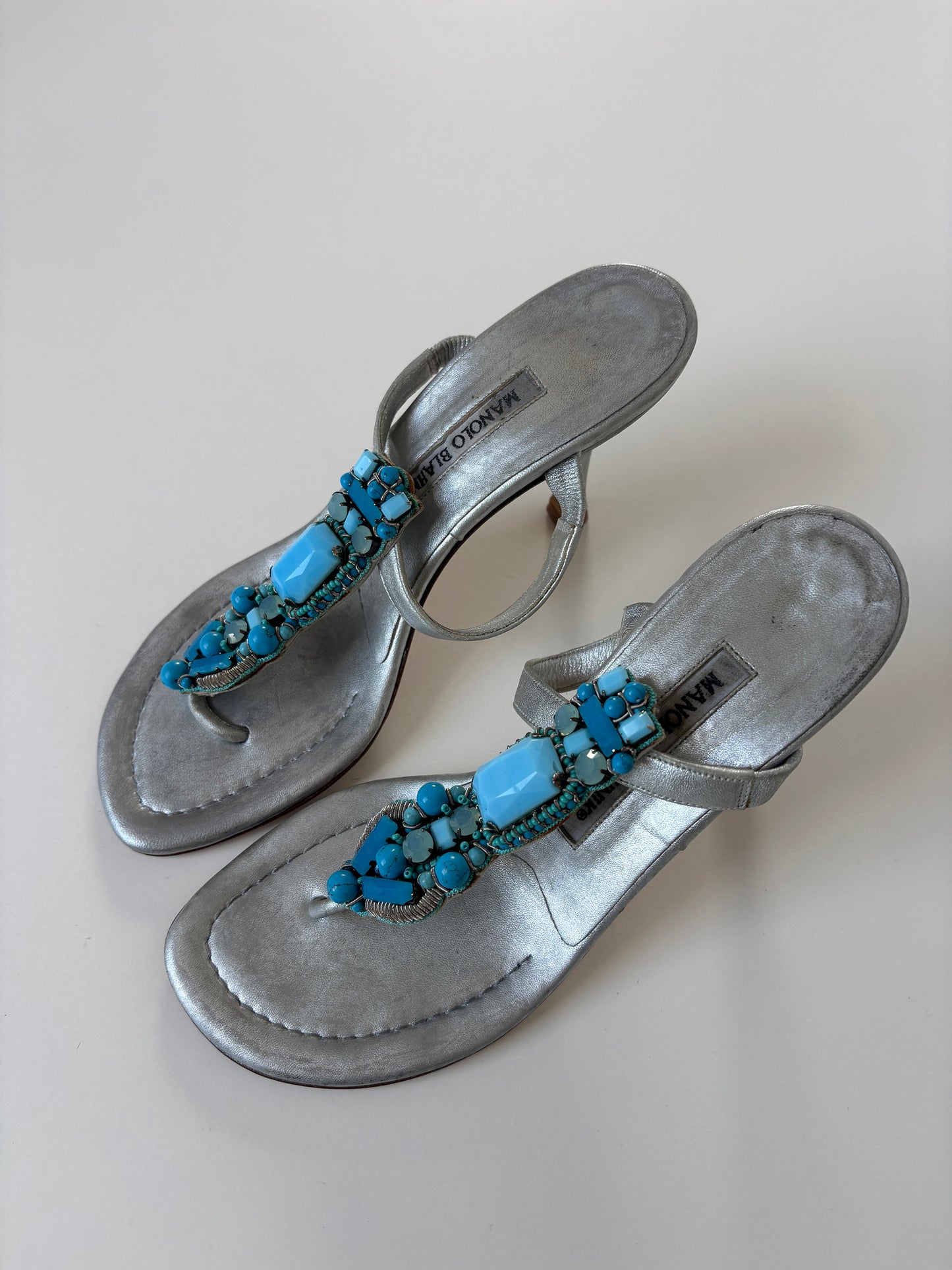 Manolo Blahnik 2000s silver jewelry thong kitten heels (EU 36 / US 5.5)