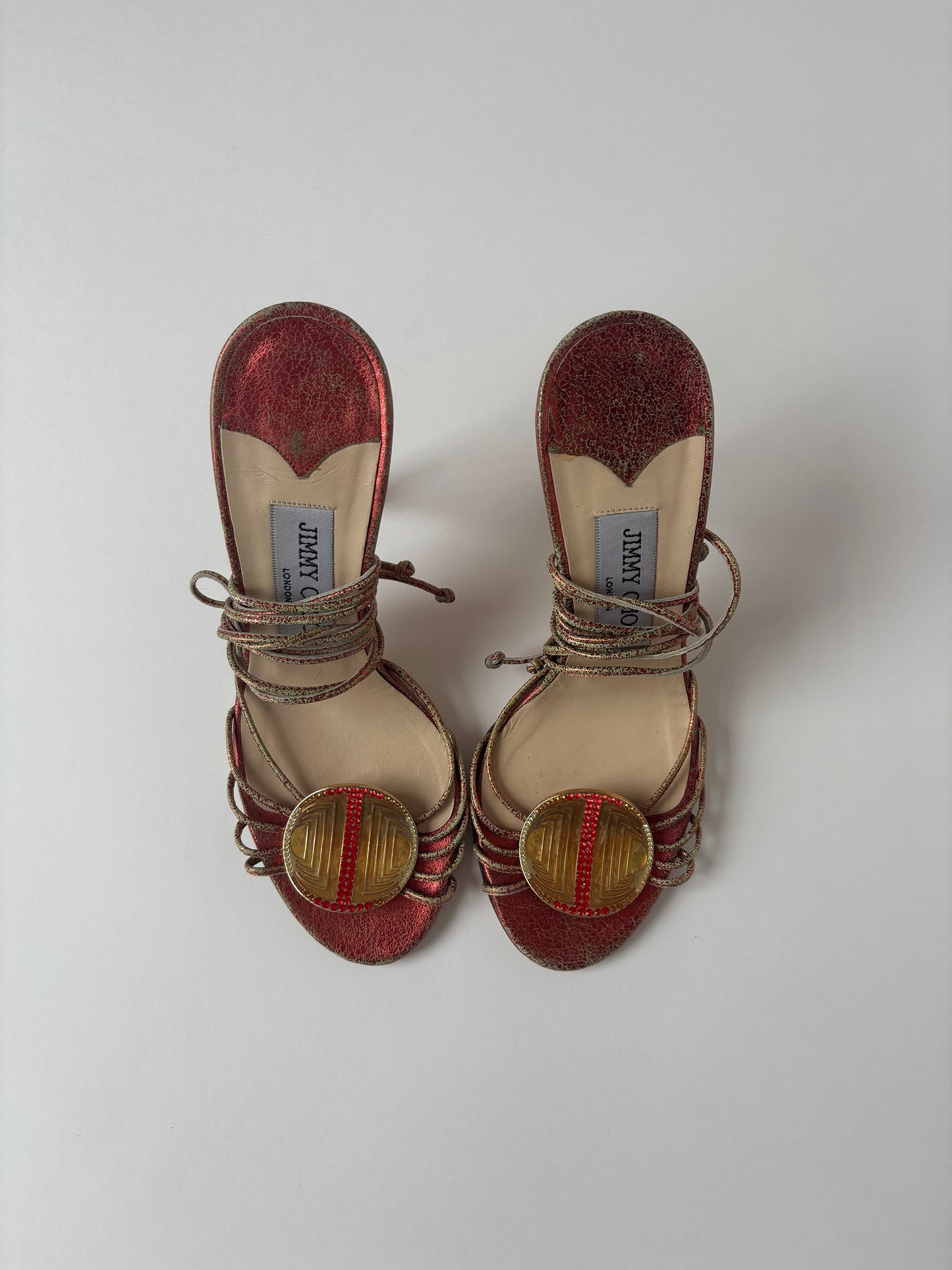 Jimmy Choo 2000s red metalic strappy jewelry heels  (EU 35,5 / US 5)