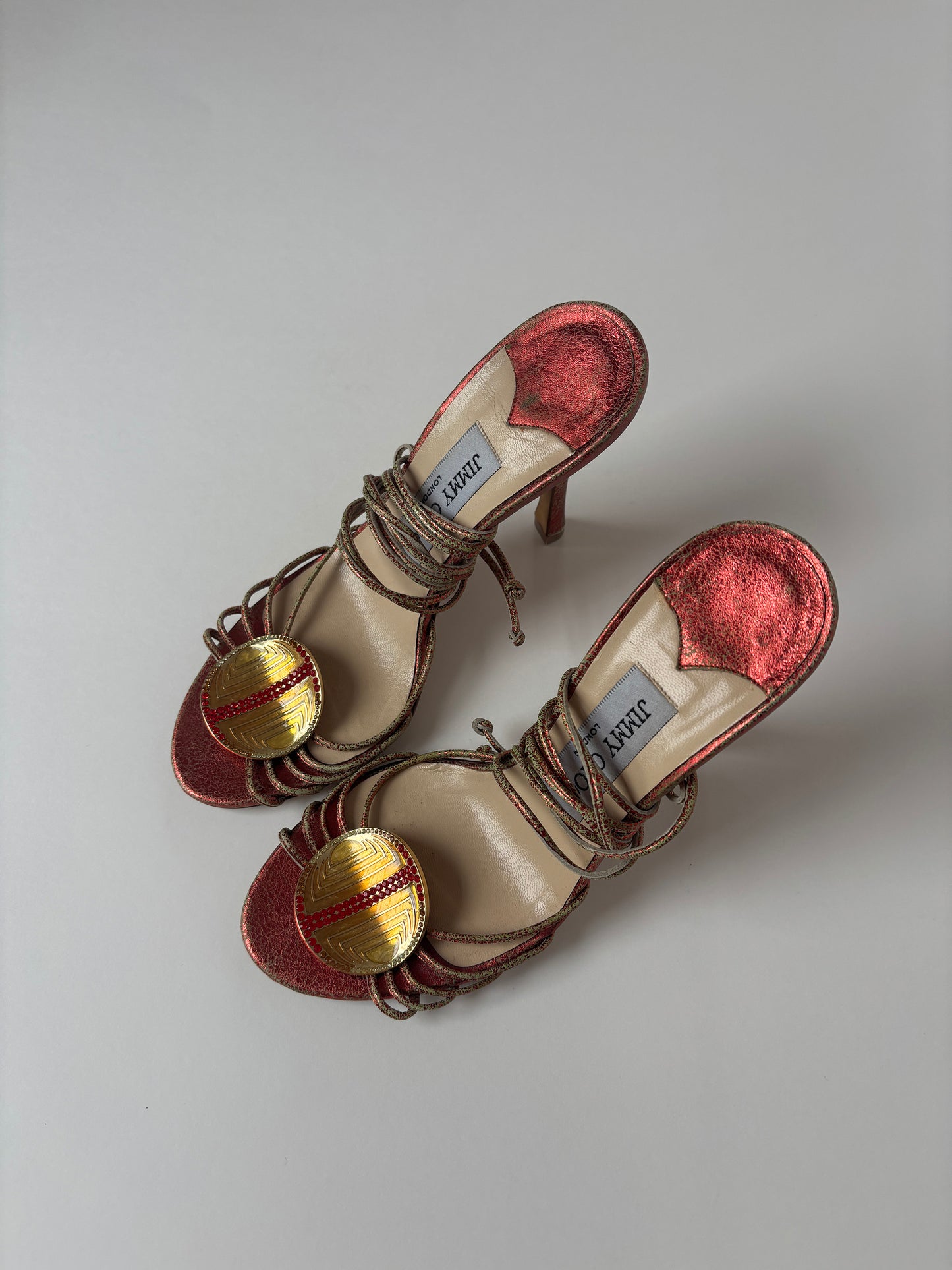 Jimmy Choo 2000s red metalic strappy jewelry heels  (EU 35,5 / US 5)