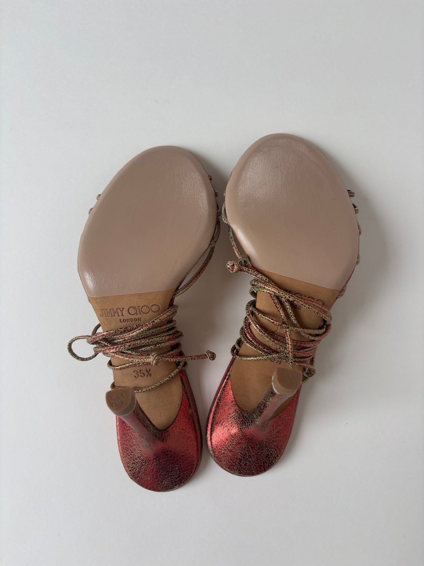 Jimmy Choo 2000s red metalic strappy jewelry heels  (EU 35,5 / US 5)