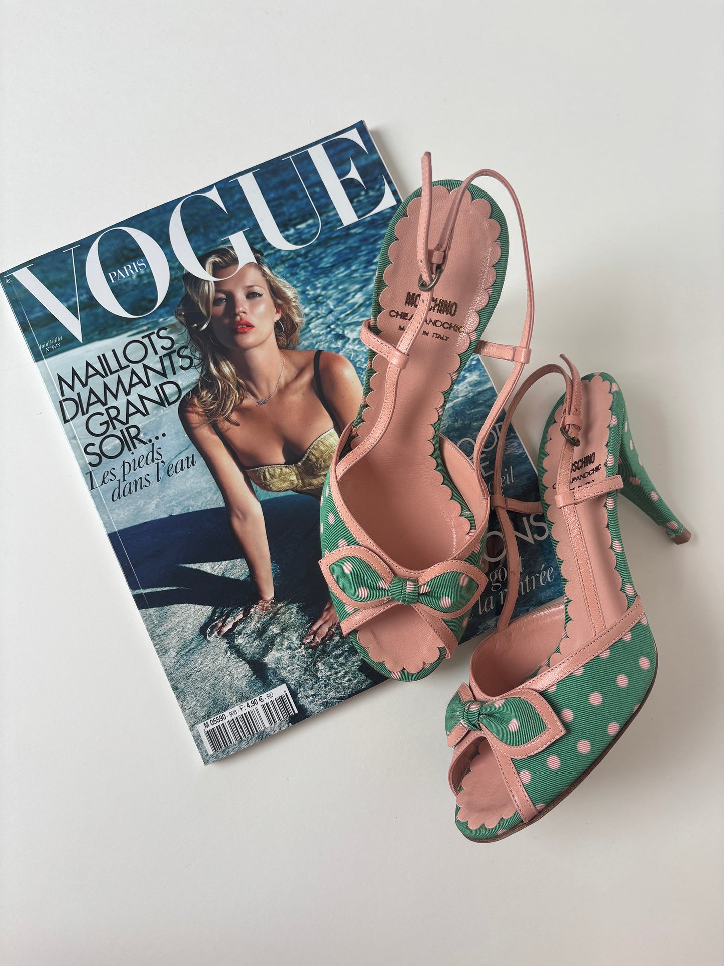 Moschino 2000s pink polka dot bow heels (EU 37,5 / US 7)