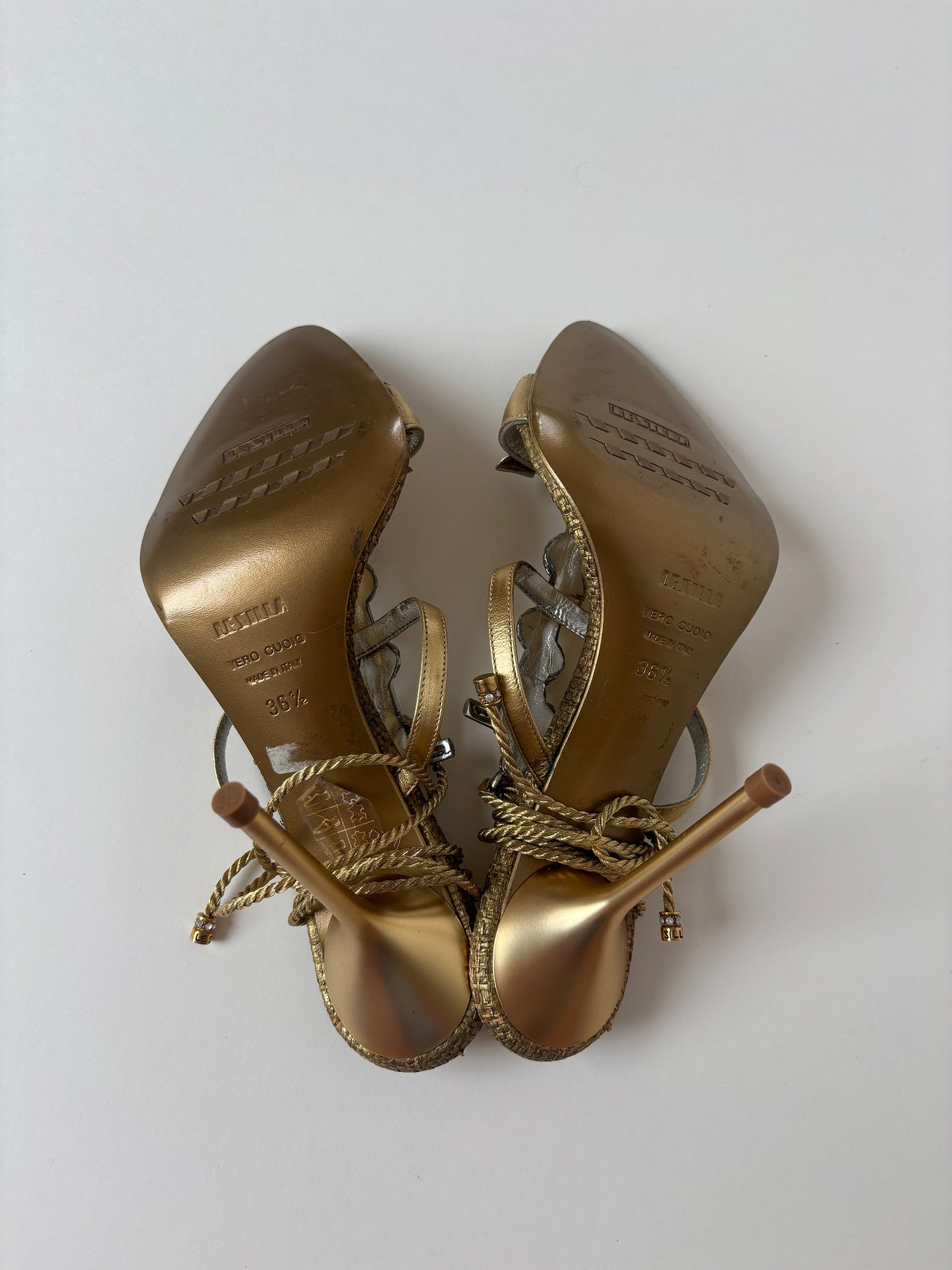 LE SILLA 2000s golden ankle strap jewelry anchor heels UNWORN  (EU 36,5 / US 6)