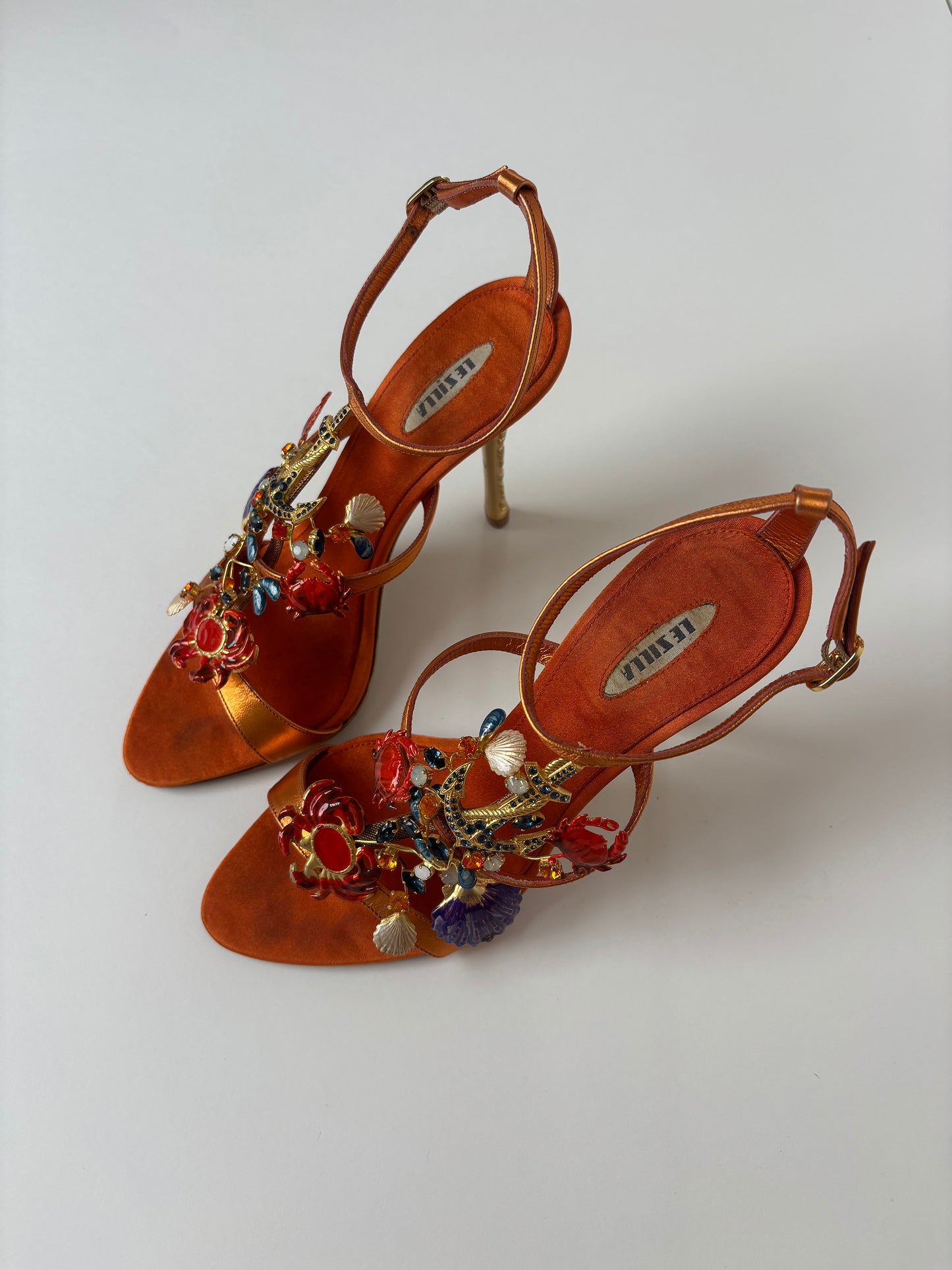 LE SILLA 2000s tangerine silk jewelry crab jewelry heels  (EU 36 / US 5.5)