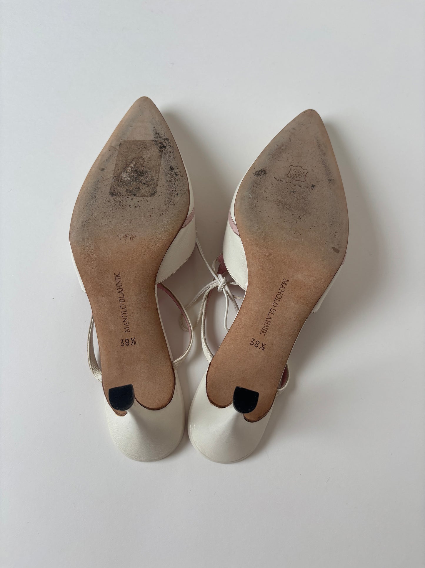 Manolo Blahnik 2000s white pink daisy flower slingback heels (EU 38,5 / US 8)