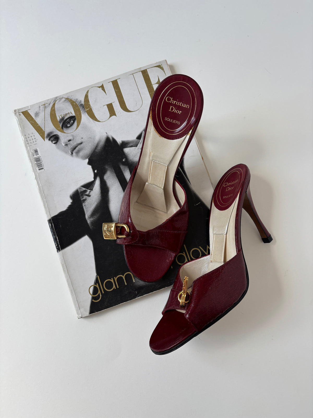 Christian Dior by John Galliano 2000s iconic cherry red monogram patent lock key heels (EU 37,5 / US 7)