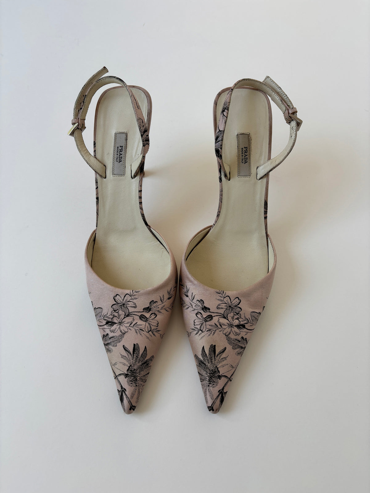 Prada 2000s light pink floral satin sling back heels (EU 40 / US 9.5)