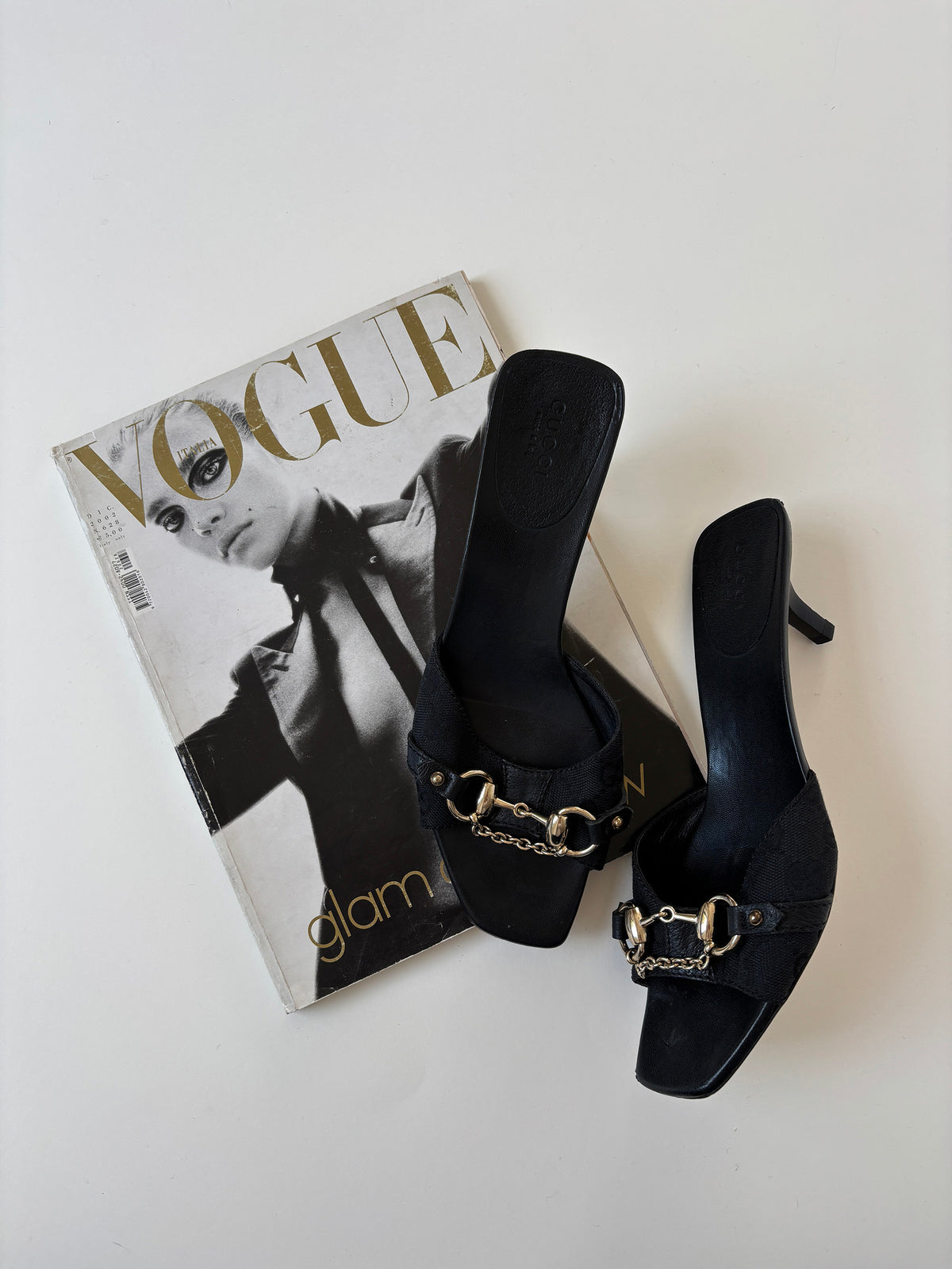 Gucci by Tom Ford 2000s black chain monogram kitten heels (EU 37 / US 6.5)