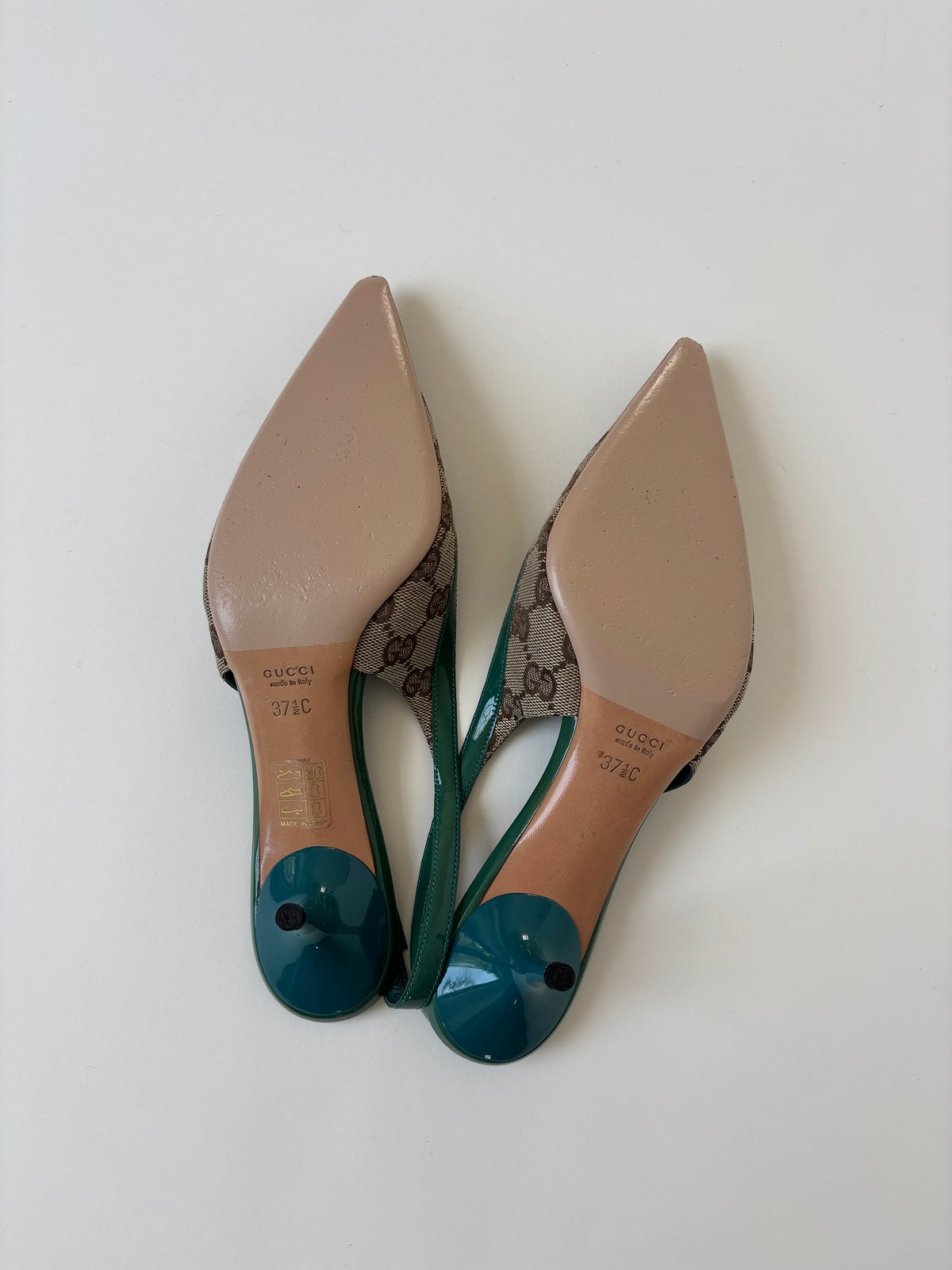 Gucci by Tom Ford 2000s turquoise D-Ring monogram sling back kitten heels (EU 37,5 / US 7)