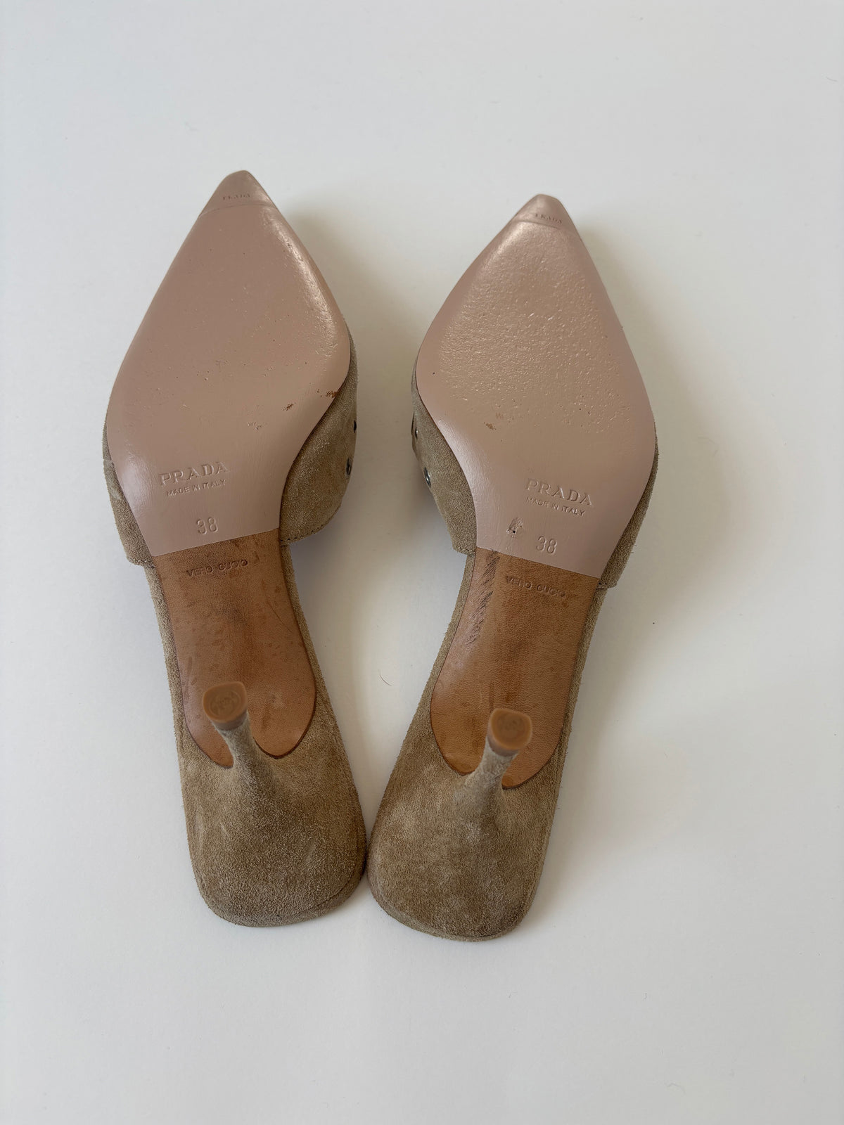Prada 2000s iconic suede eyelet bow mules (EU 38 / US 7.5)