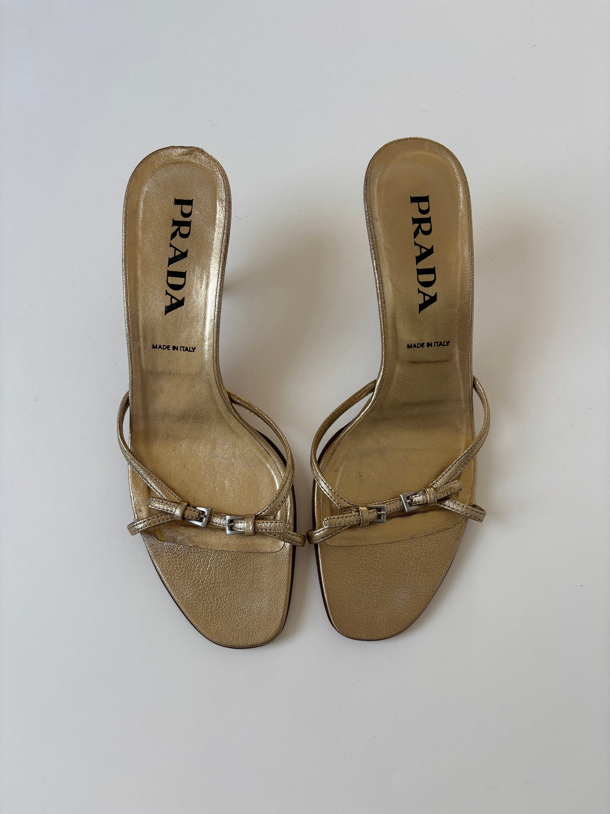 Prada 2000s golden skinny strappy kitten heels (EU 39,5 / US 9)