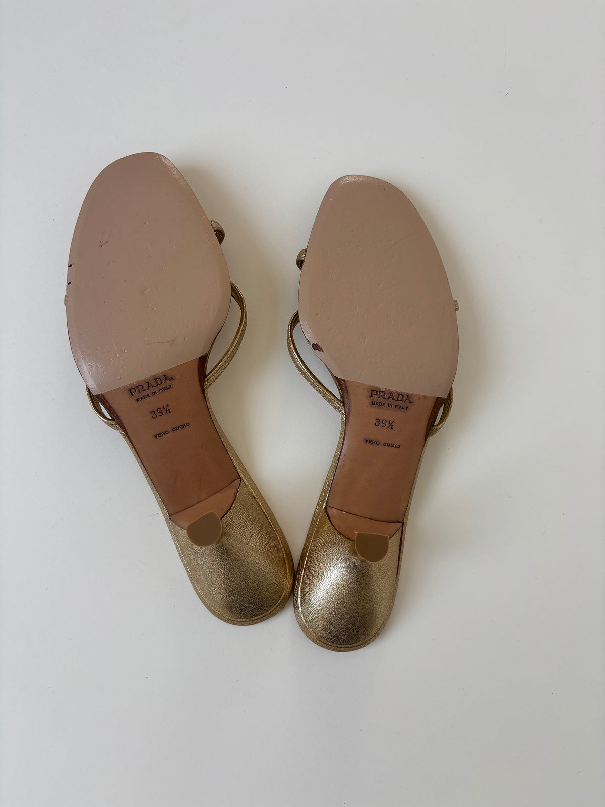 Prada 2000s golden skinny strappy kitten heels (EU 39,5 / US 9)