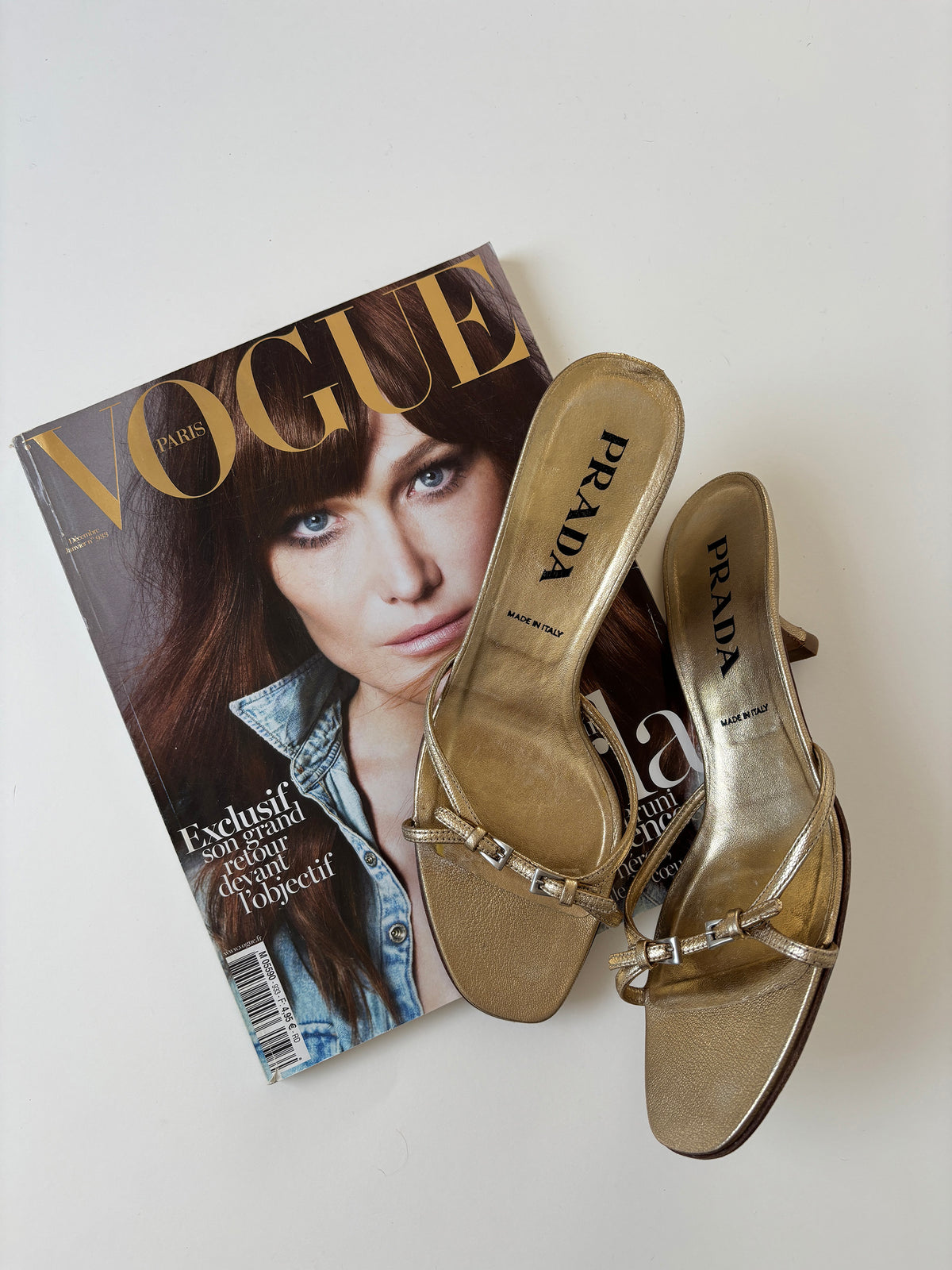 Prada 2000s golden skinny strappy kitten heels (EU 39,5 / US 9)