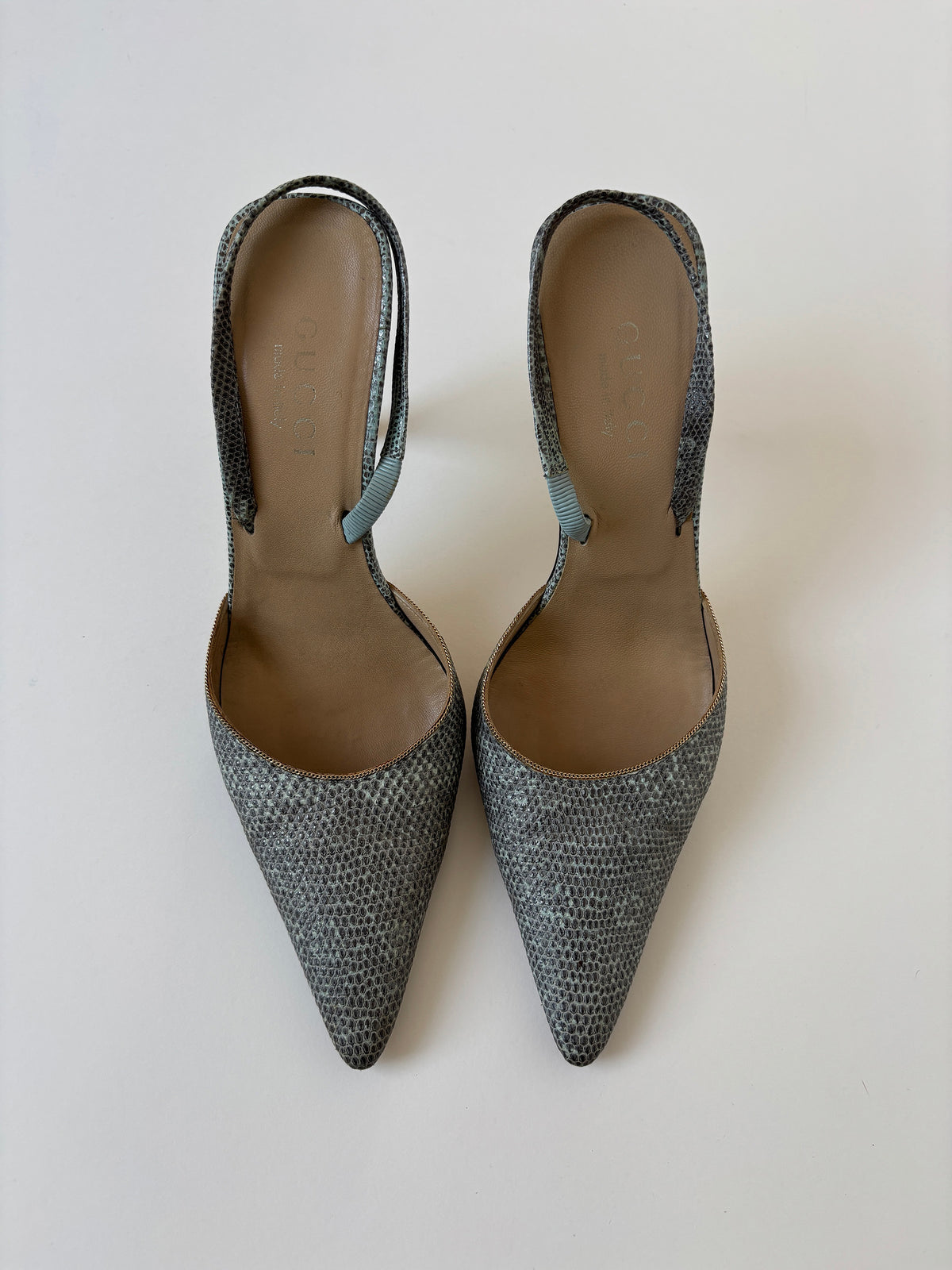 Gucci by Tom Ford 1990s mint lizard sling back heels (EU 37 / US 6.5)