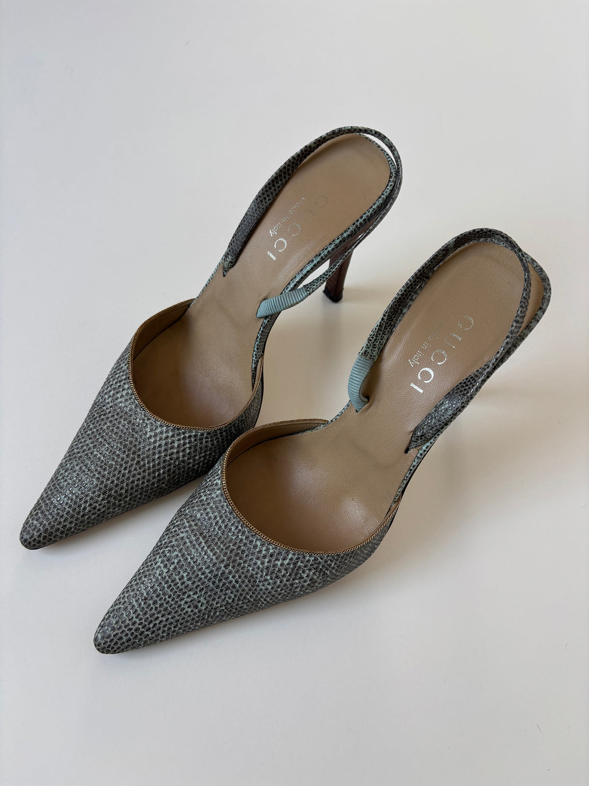 Gucci by Tom Ford 1990s mint lizard sling back heels (EU 37 / US 6.5)