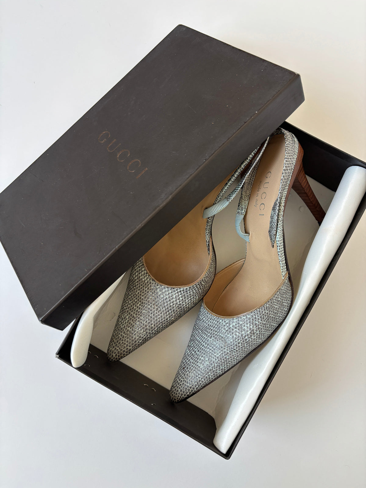 Gucci by Tom Ford 1990s mint lizard sling back heels (EU 37 / US 6.5)
