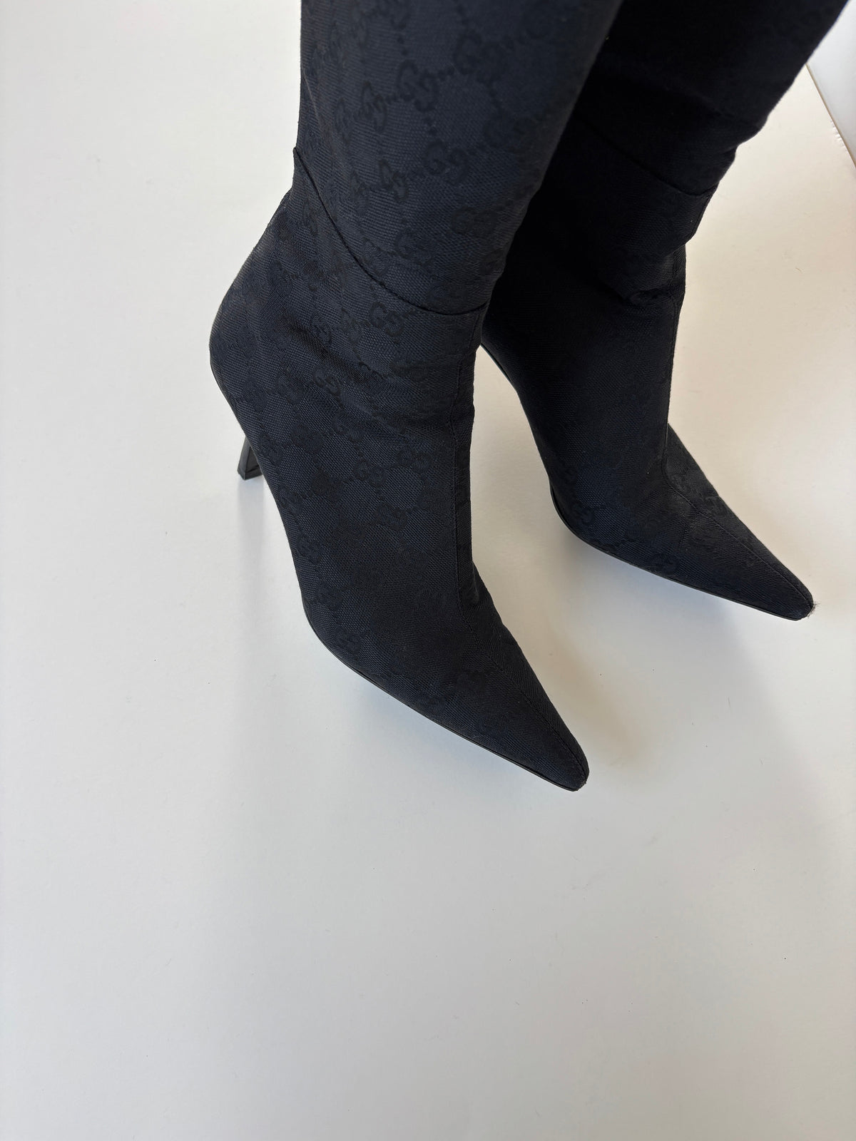 Gucci by Tom Ford F/W 2002 black monogram boots (EU 38 / US 7.5)