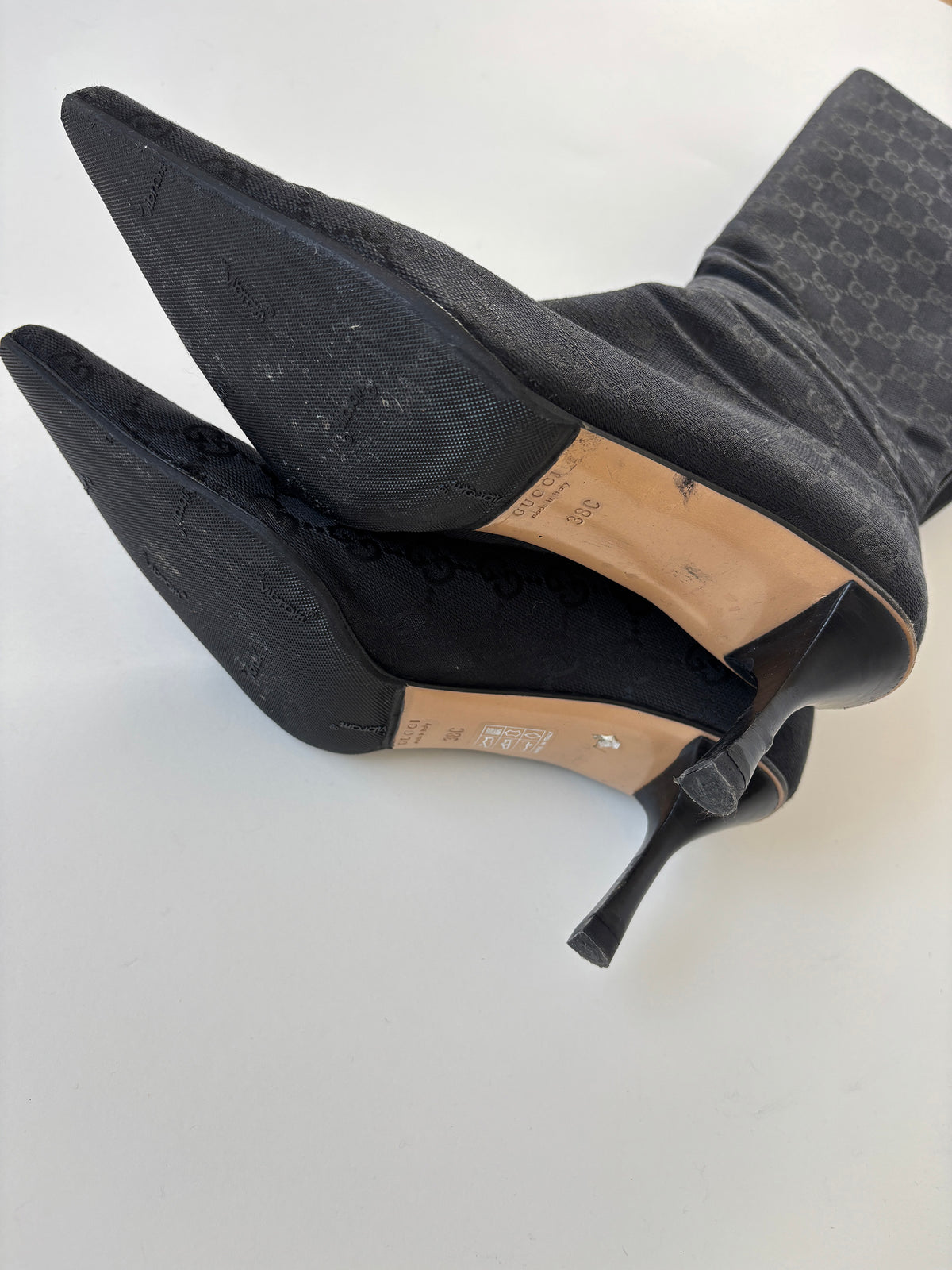 Gucci by Tom Ford F/W 2002 black monogram boots (EU 38 / US 7.5)