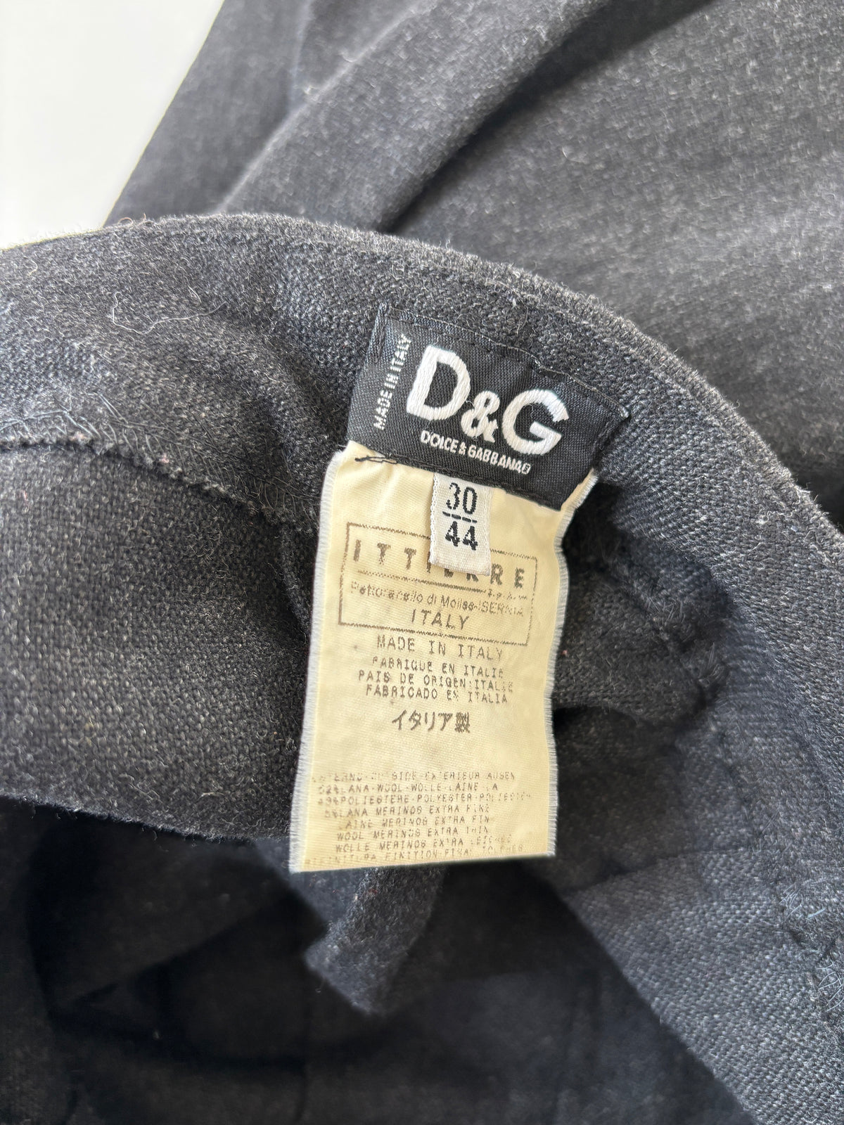 Dolce & Gabbana S/S 2003 runway asymmetrical dark grey wool mini skirt | Size M-L
