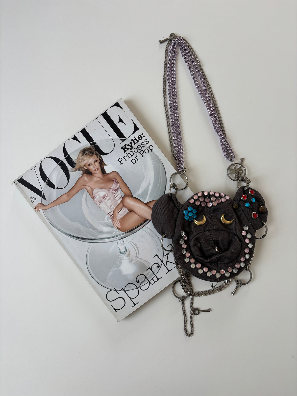 Dolce & Gabbana S/S 2003 runway distressed teddy rhinestone bag