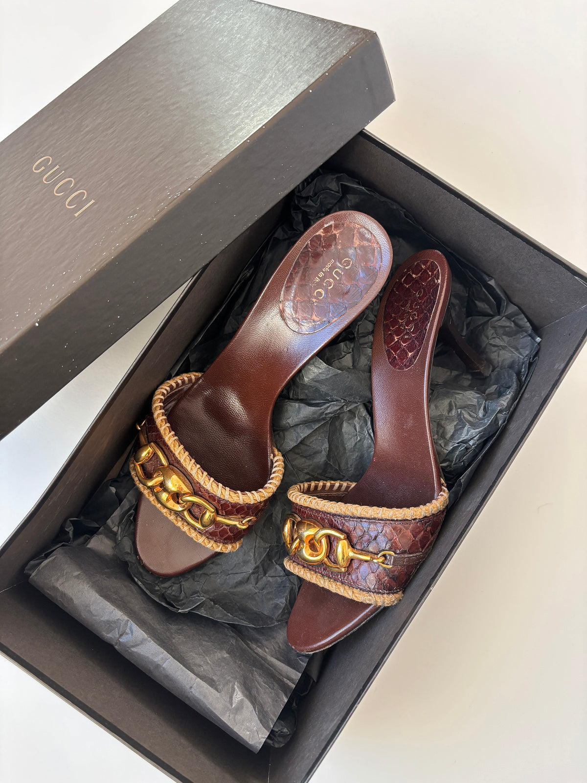 Gucci by Tom Ford 2000s brown python horsebit heels (EU 37 / US 6.5)