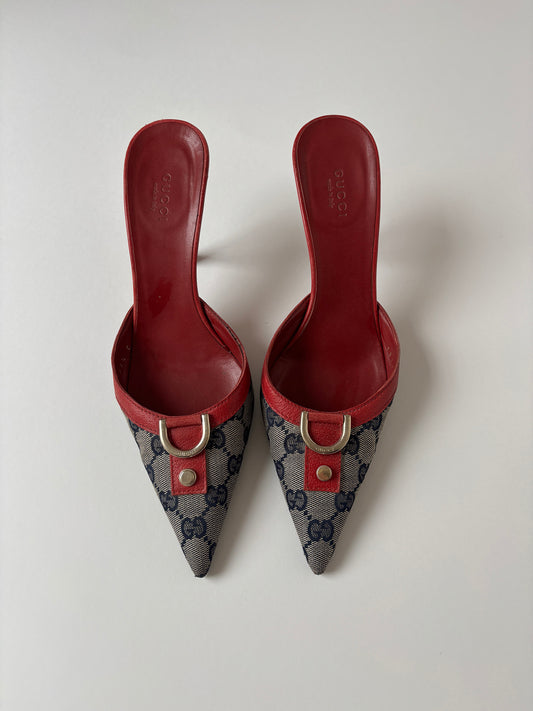 Gucci by Tom Ford 2000s red D-Ring monogram kitten heels (EU 37,5 / US 7)