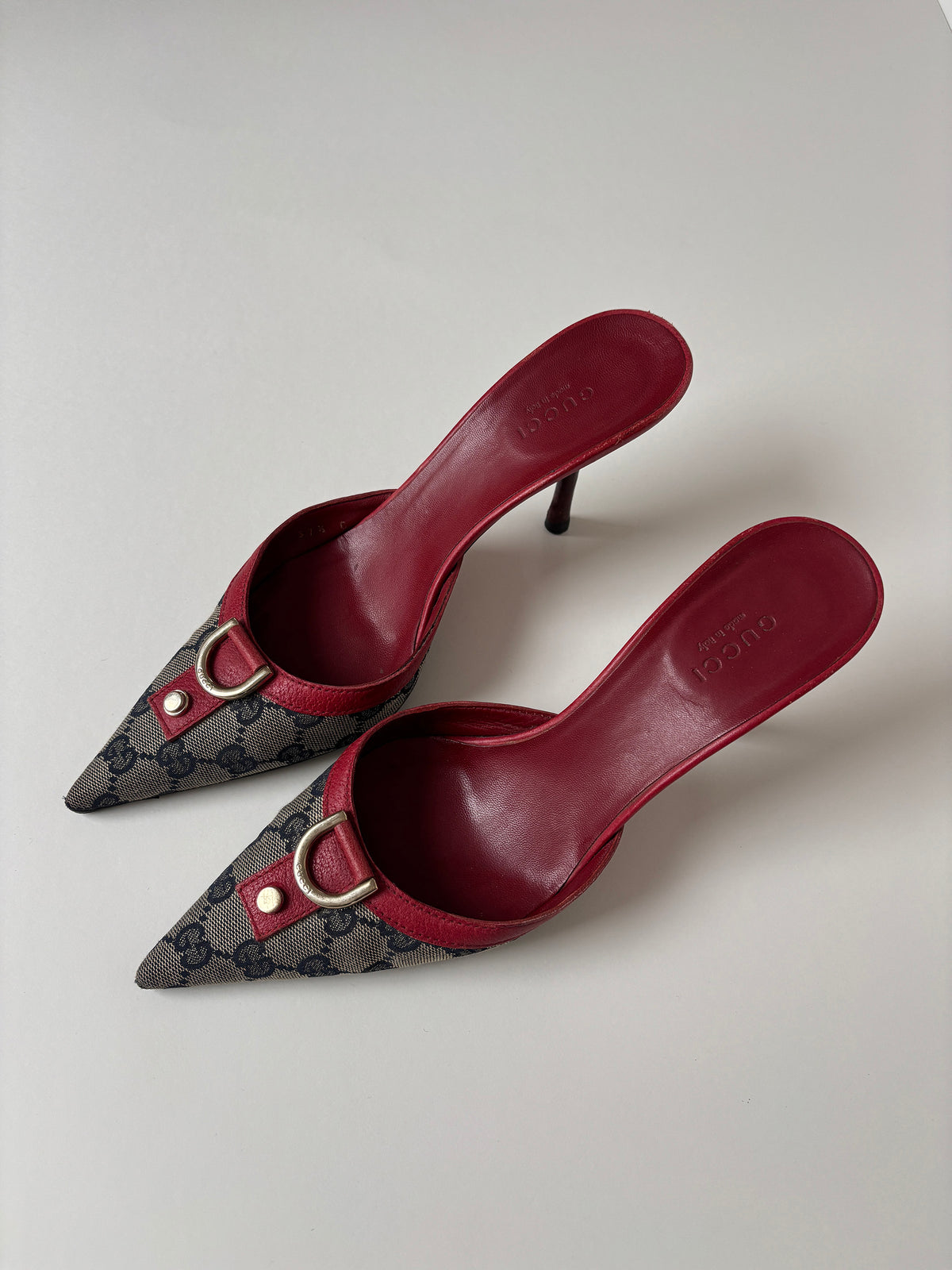 Gucci by Tom Ford 2000s red D-Ring monogram kitten heels (EU 37,5 / US 7)