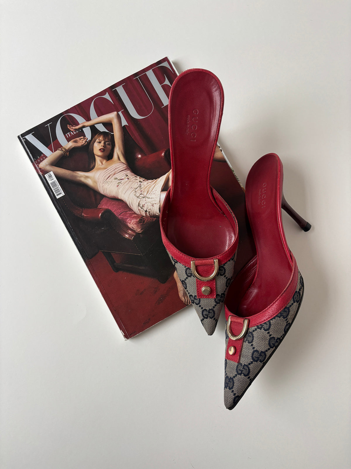 Gucci by Tom Ford 2000s red D-Ring monogram kitten heels (EU 37,5 / US 7)