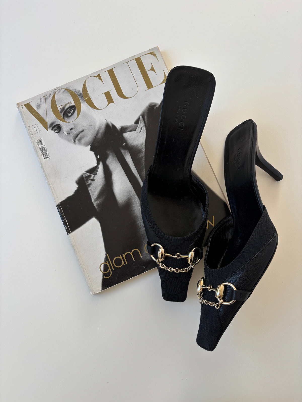 Gucci by Tom Ford 2000s black squared chain & monogram mules UNWORN (EU 38 / US 7.5)
