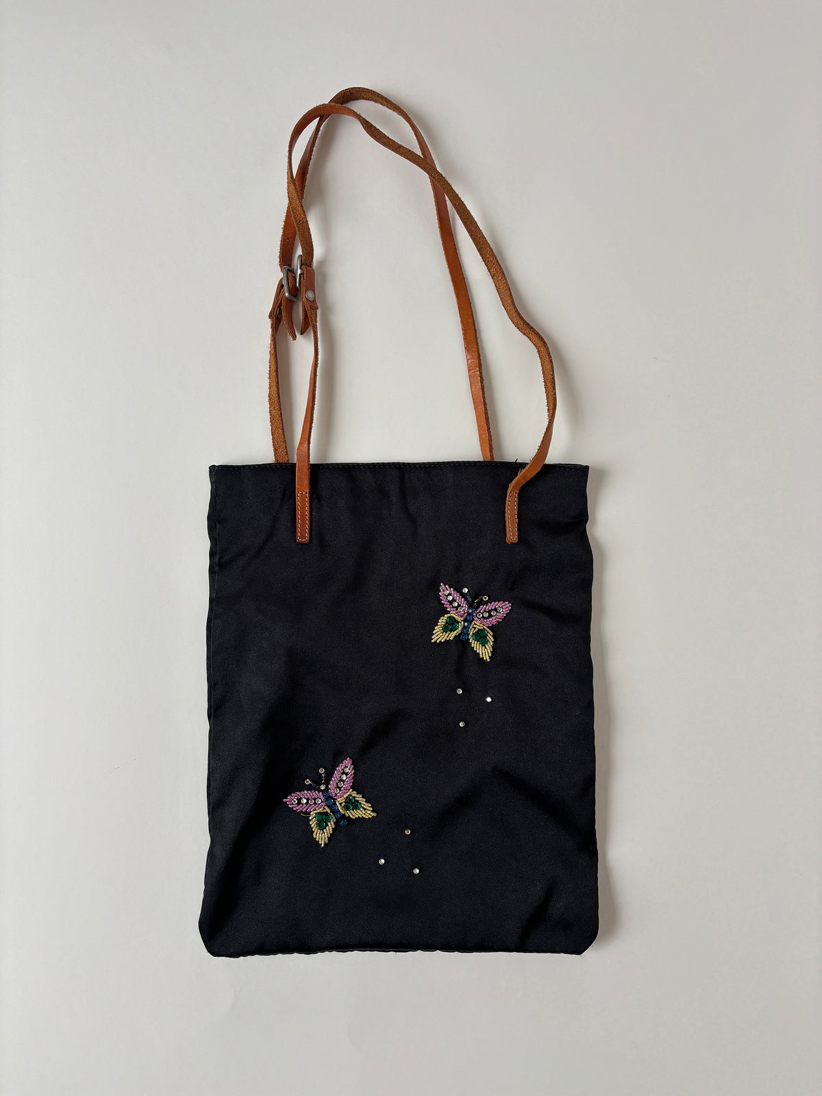 Dolce & Gabbana 2000s silk beaded butterfly rhinestone mini tote bag