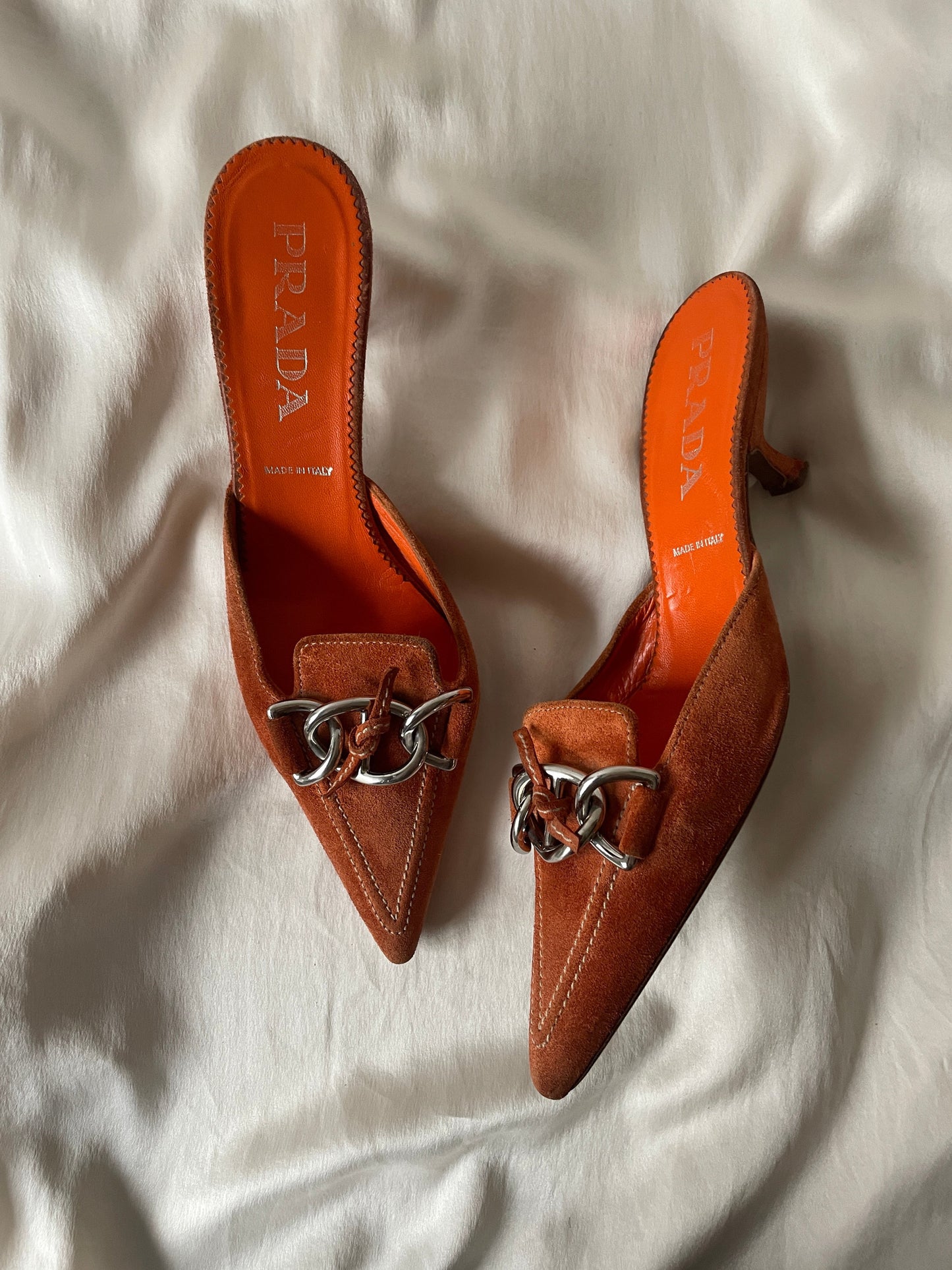 Prada suede kitten heel mules