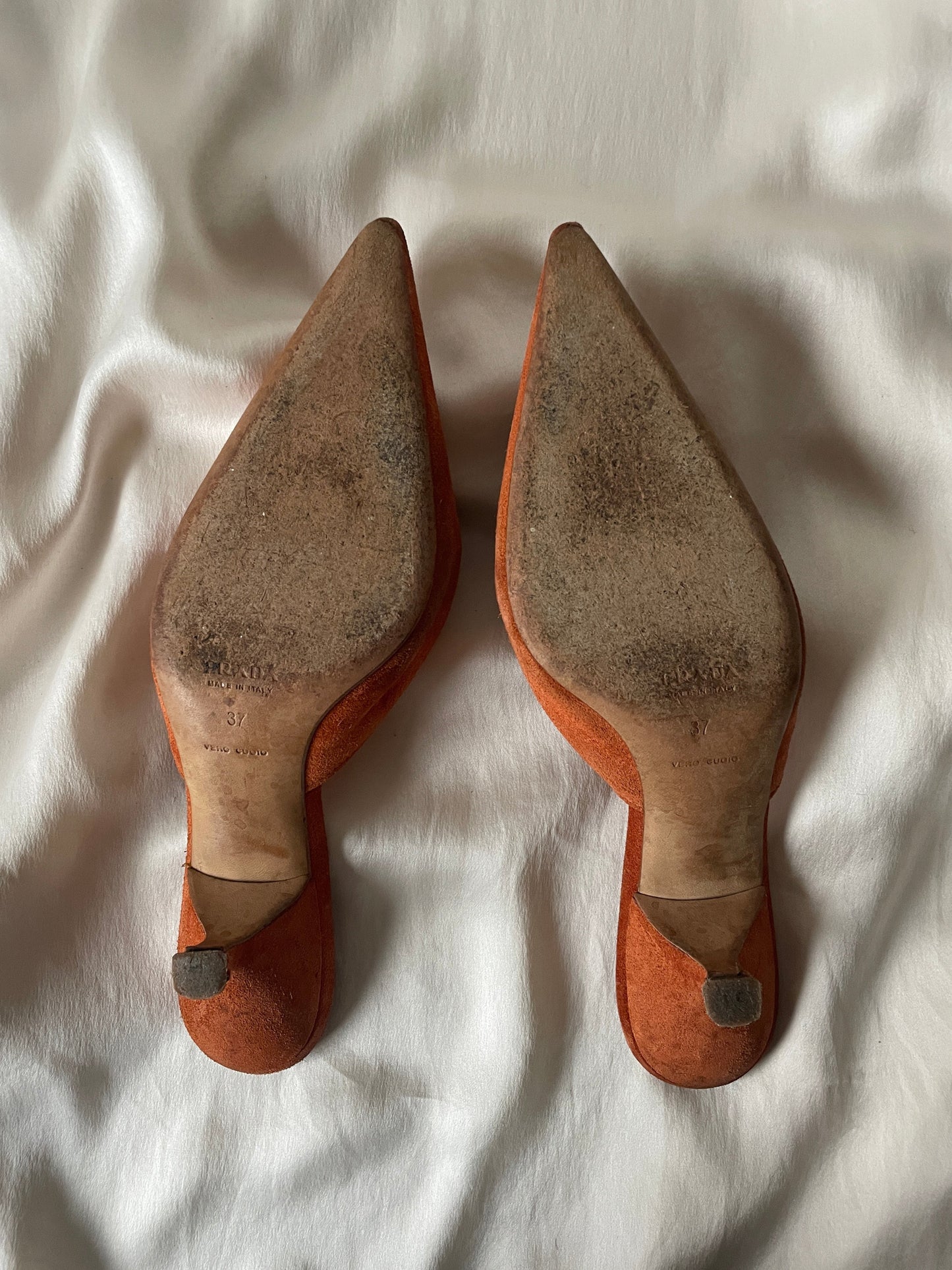 Prada suede kitten heel mules