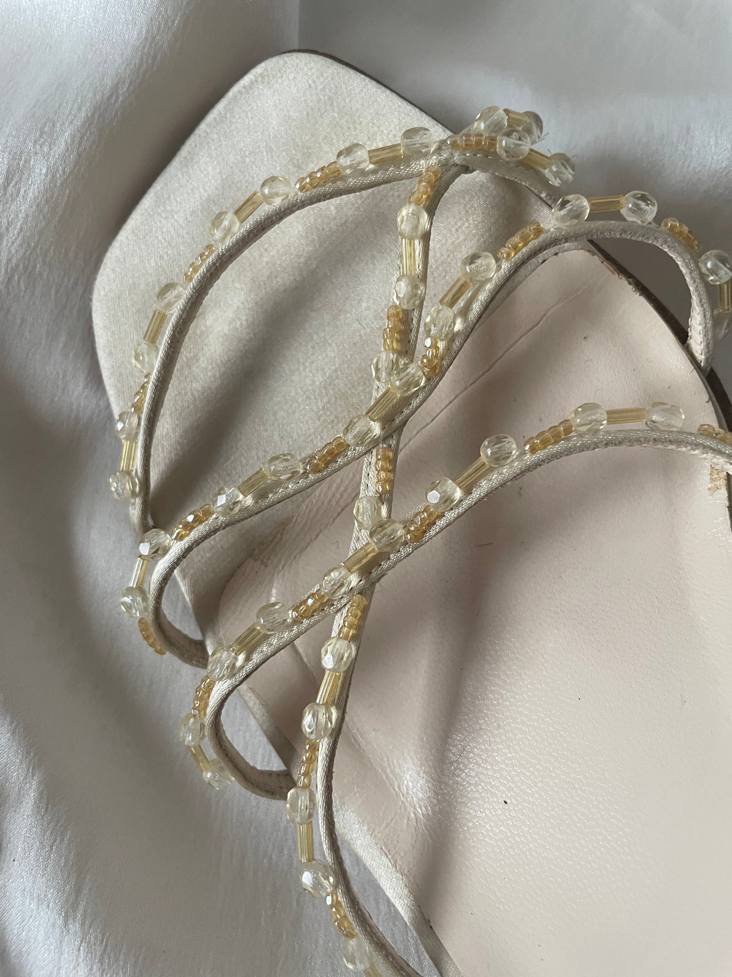 Escada 90s champagne satin strappy pearls sandals (EU 38 / US 7,5)