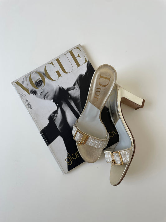 Vintage Christian Dior 2000s by John Galliano golden monogram key lock heels