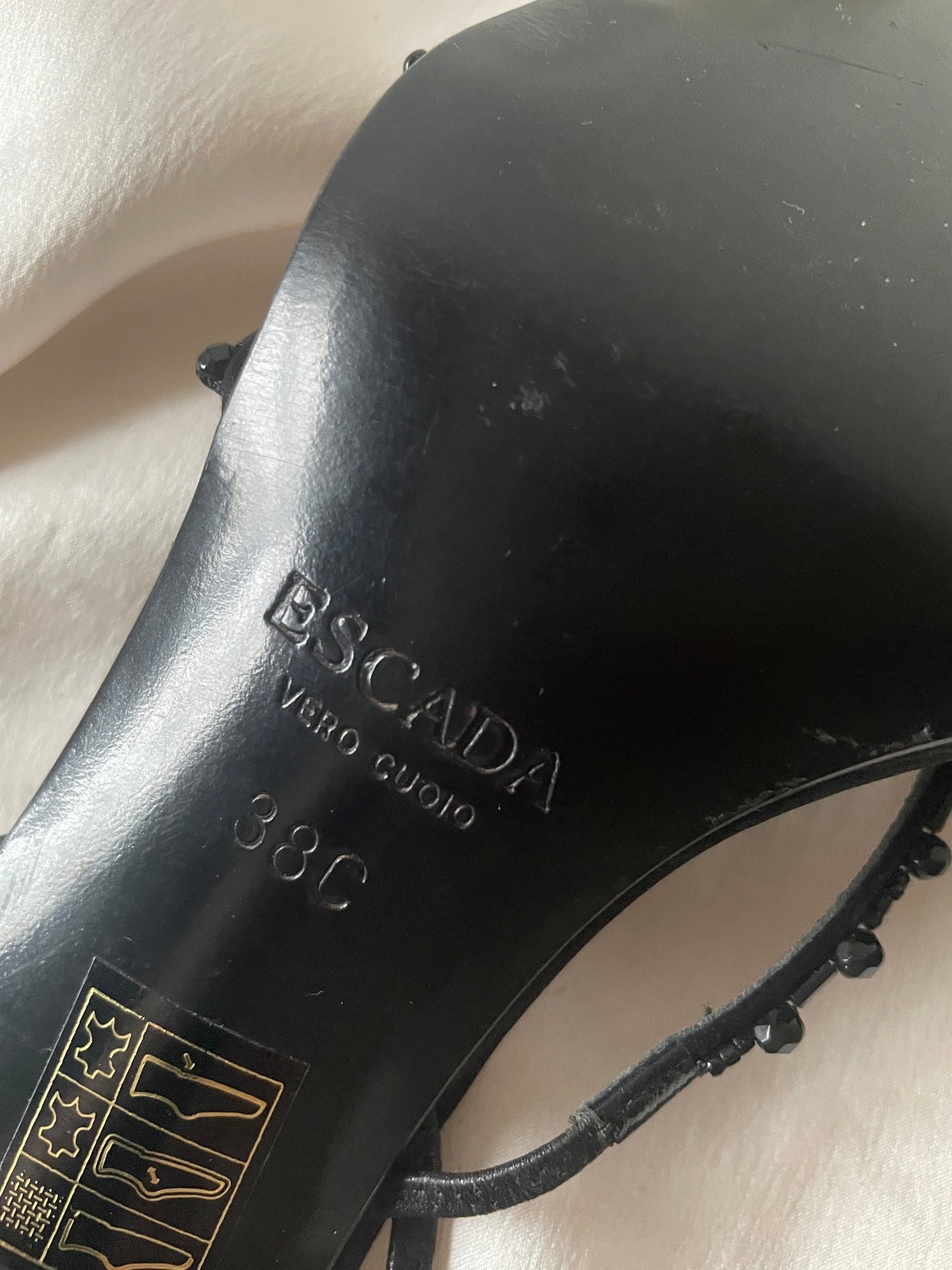 Escada 90s black satin strappy pearls sandals (EU 38 / US 7,5)