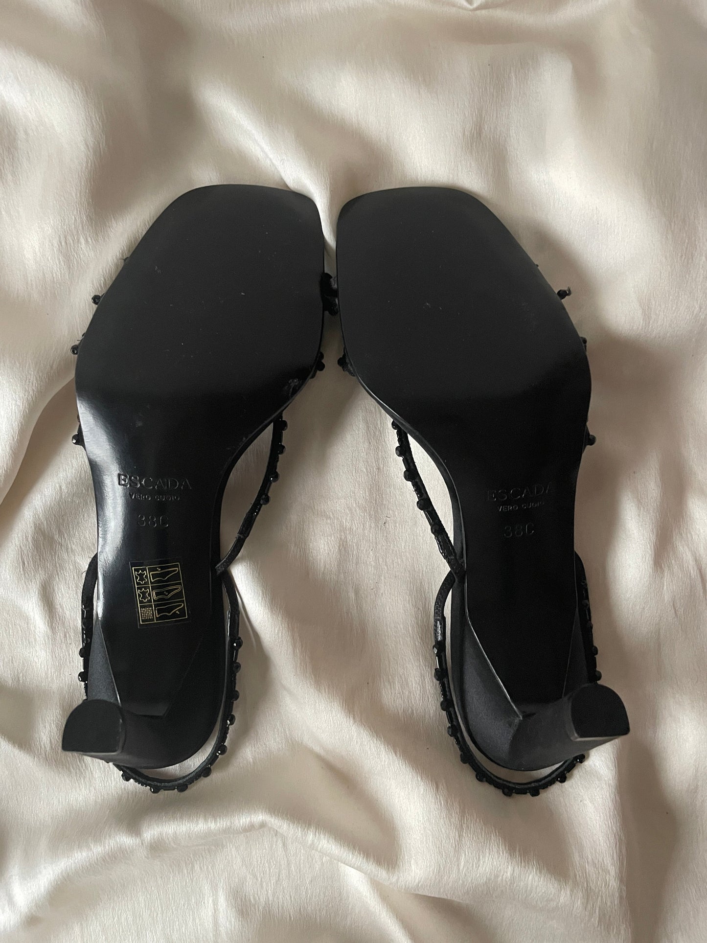 Escada 90s black satin strappy pearls sandals (EU 38 / US 7,5)