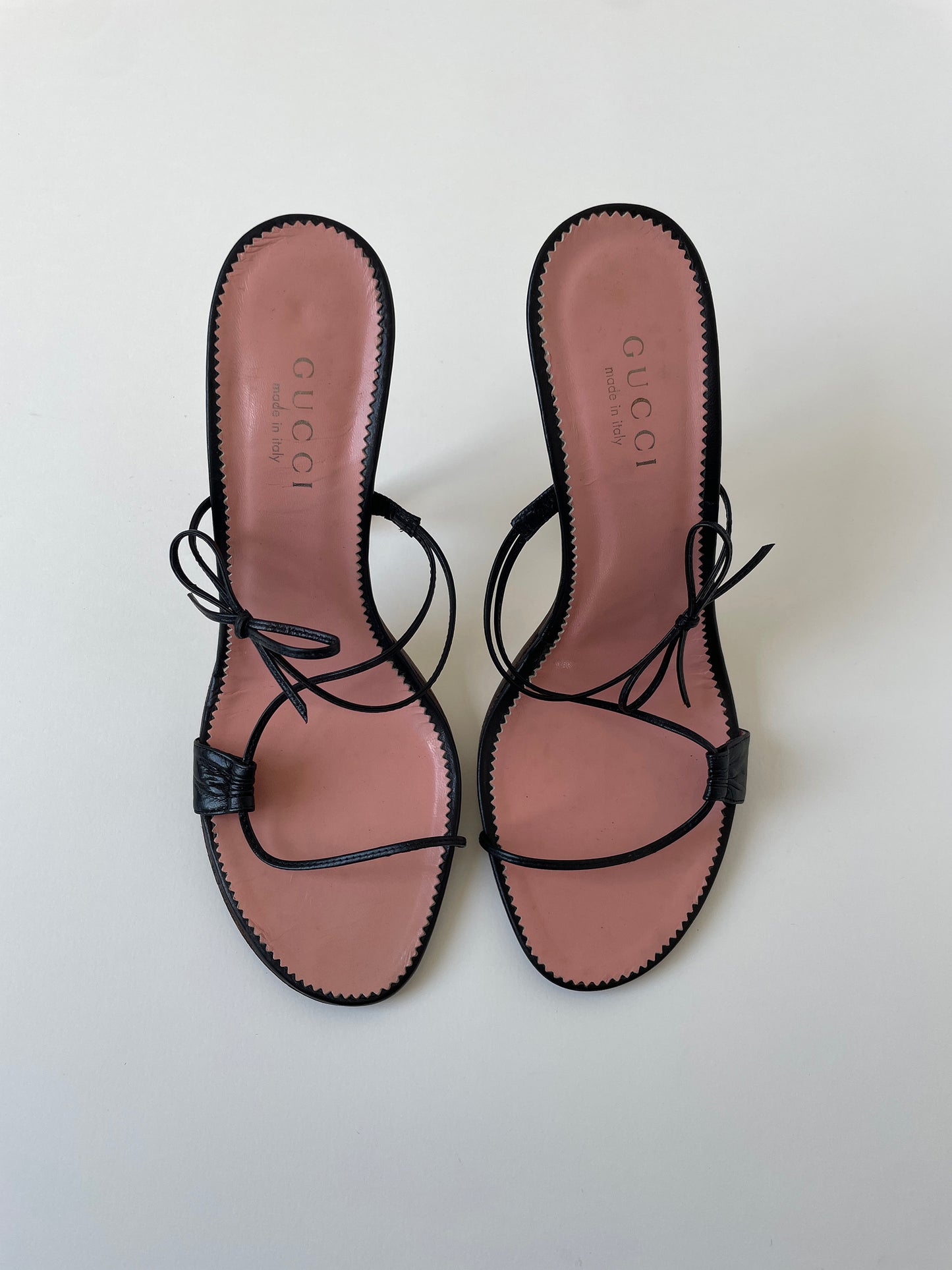 Vintage Gucci by Tom Ford 1990s iconic black black skinny bow heels. The viral "barely there heel"