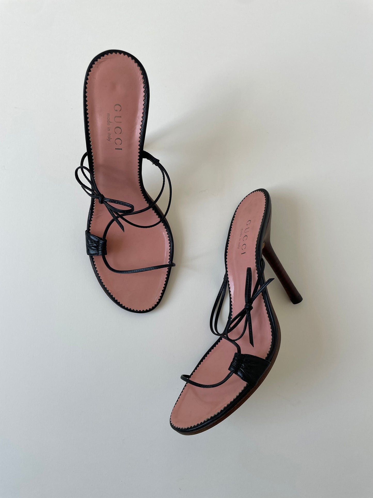 Vintage Gucci by Tom Ford 1990s iconic black black skinny bow heels. The viral "barely there heel"