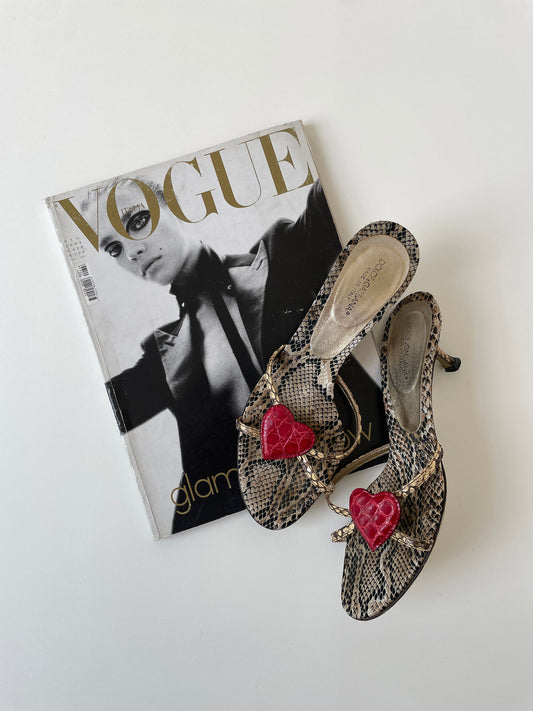 Vintage Dolce &amp; Gabbana 2000s iconic python heart kitten heels