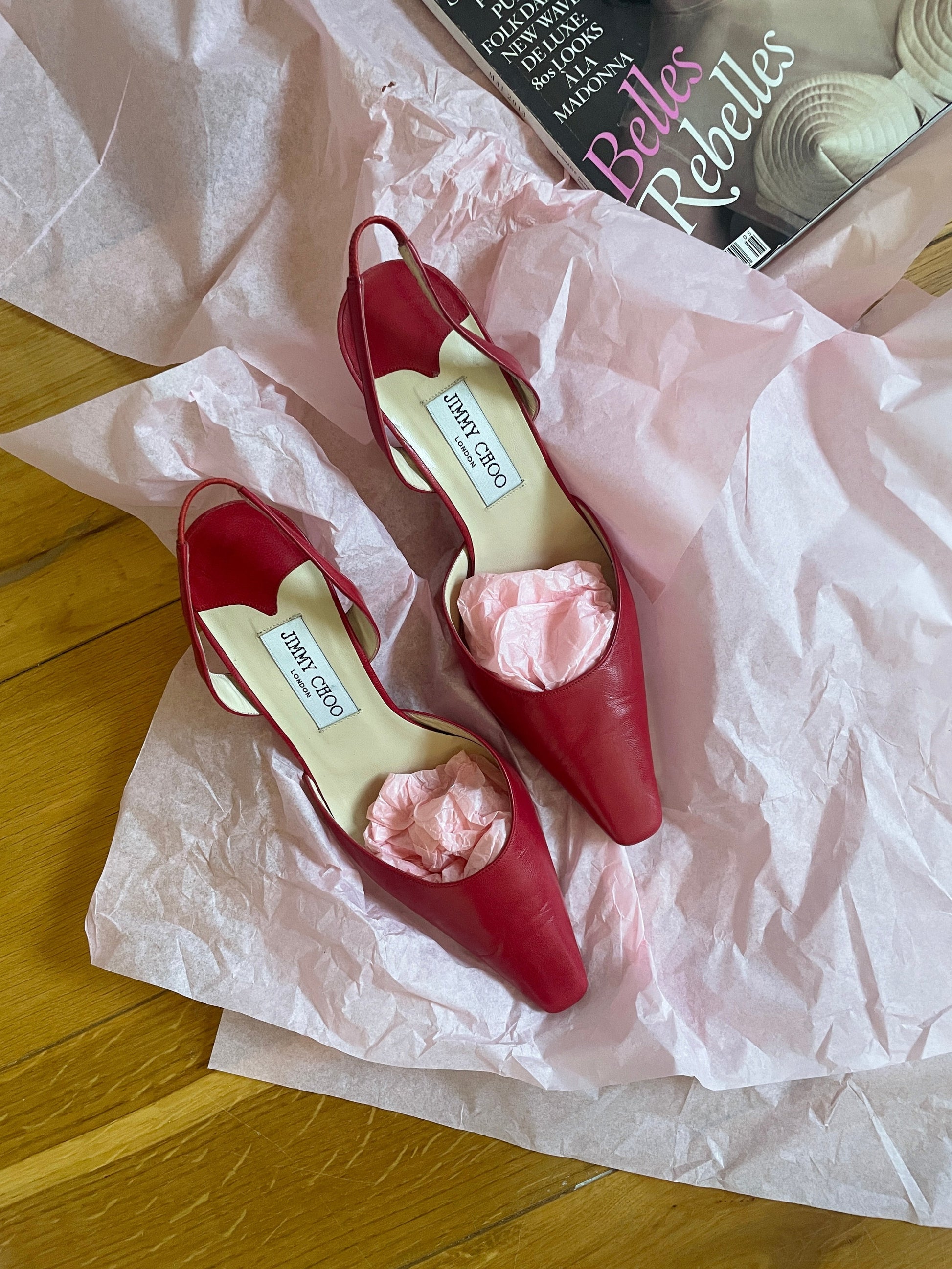 Vintage Jimmy Choo sling back pumps red