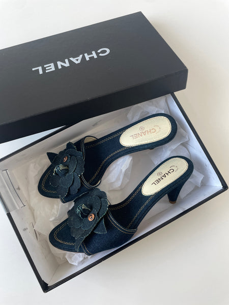 Vintage Chanel denim heel sandals 箱付き　34 Vintage Chanel denim heel sandals 箱付き 34 Chanel Blue/Black