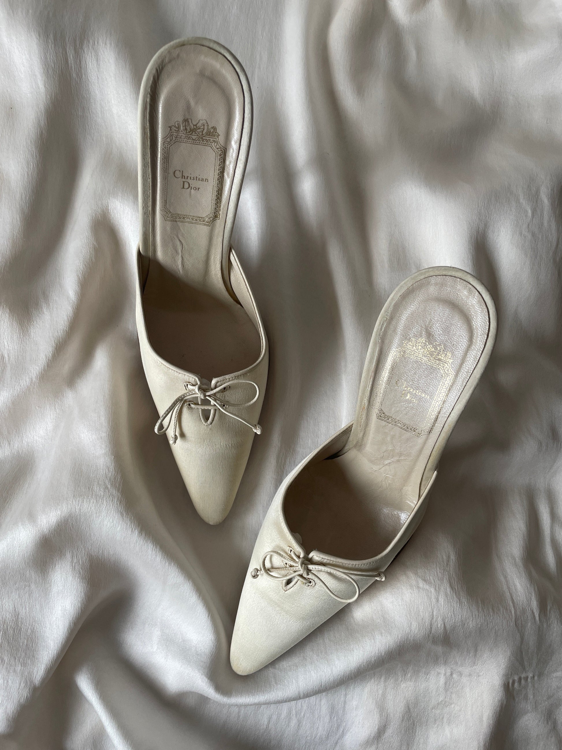 Christian Dior 90s satin bow mules