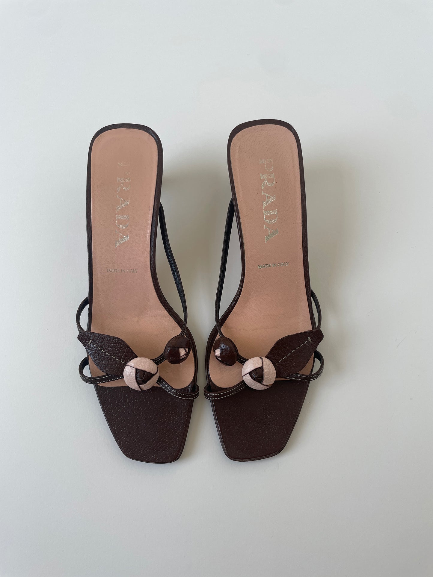 Prada 1990s brown rosebud kitten heel sandals (EU 37 / US 6.5)