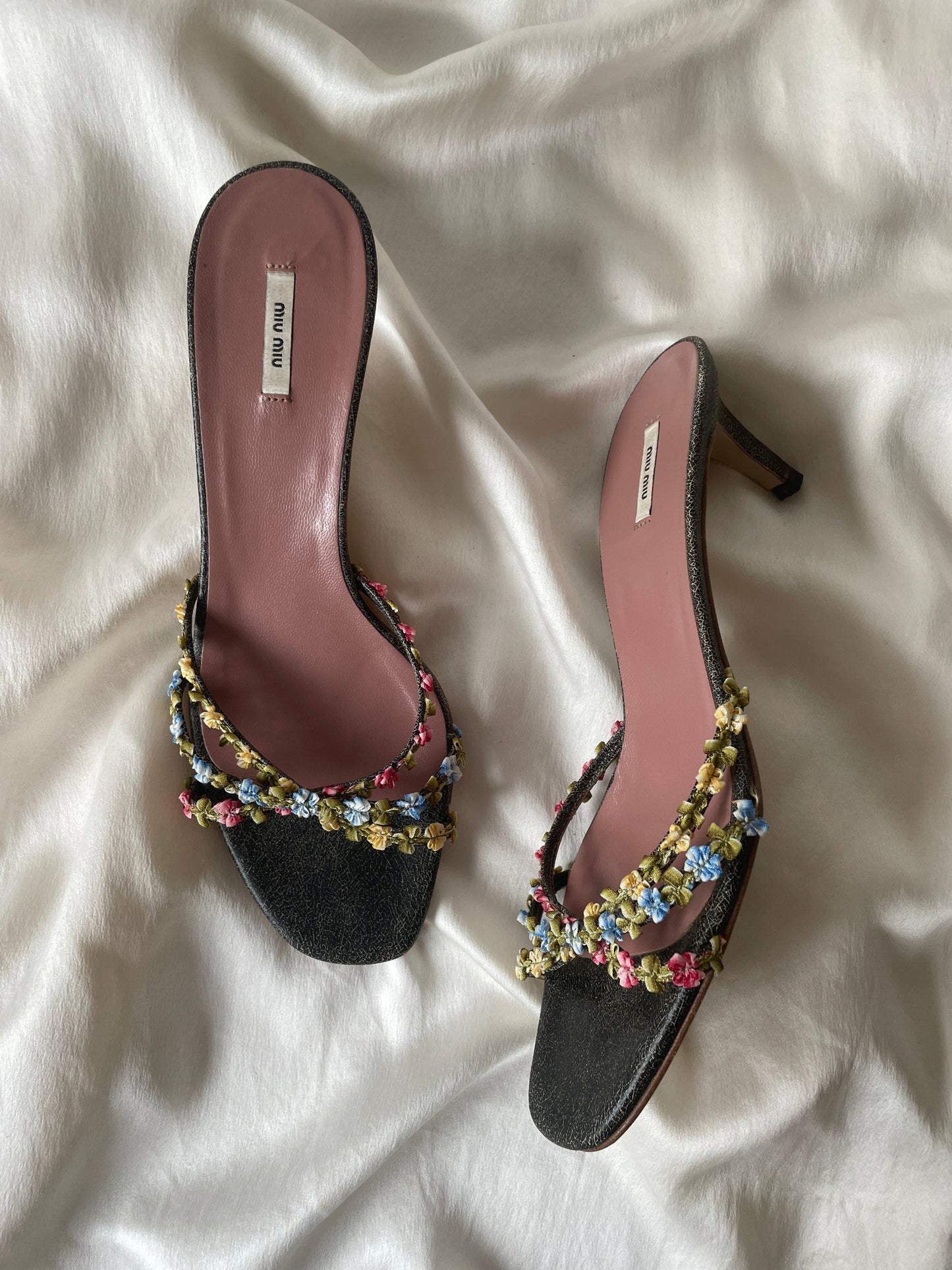 Miu Miu 2000s floral kitten heels