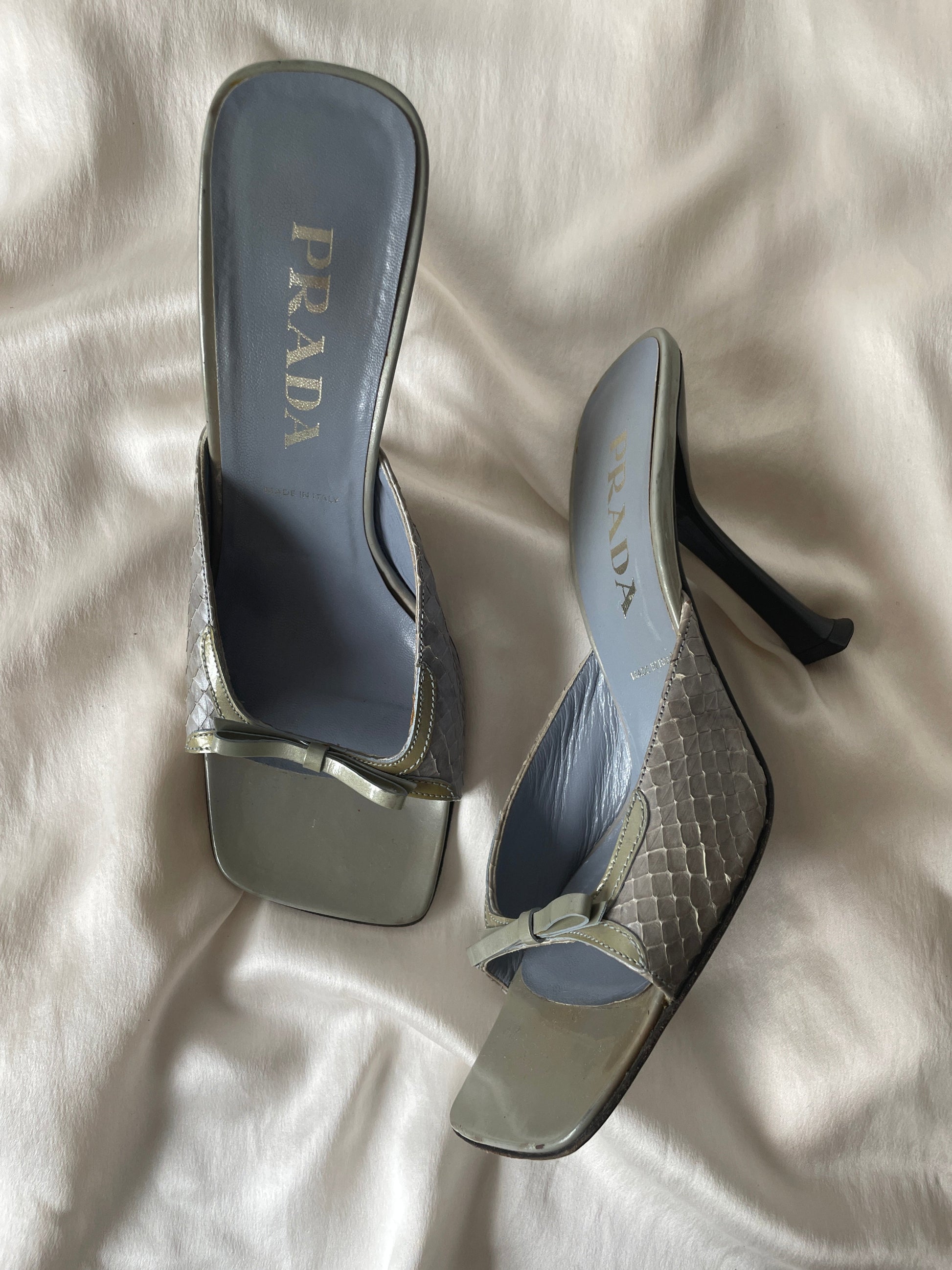 Prada 2000s python bow heels