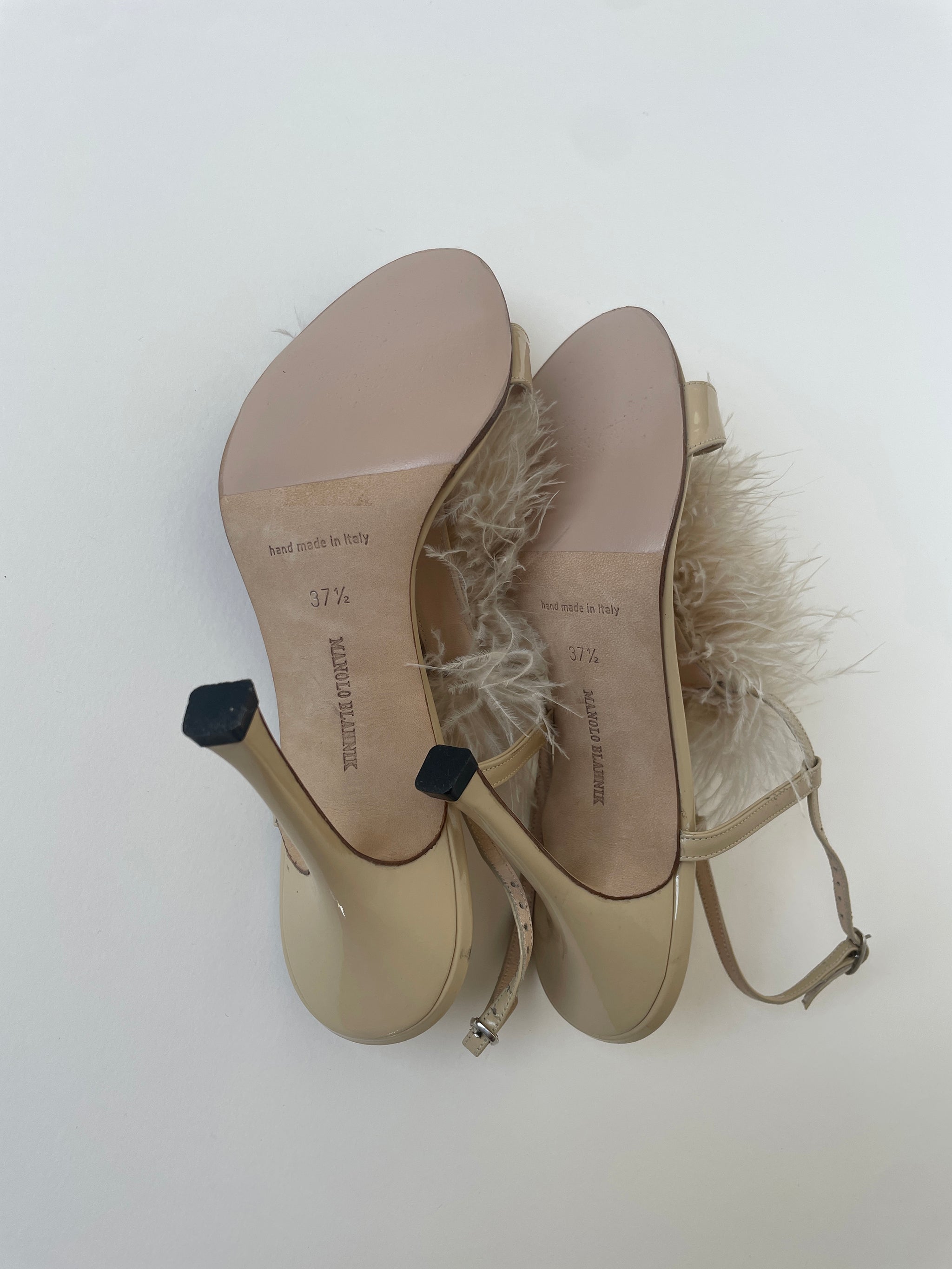 MANOLO BLAHNIK ベージュ 37 Manolo Blahnik 2000s beige Marabu feather heels (EU 37,5